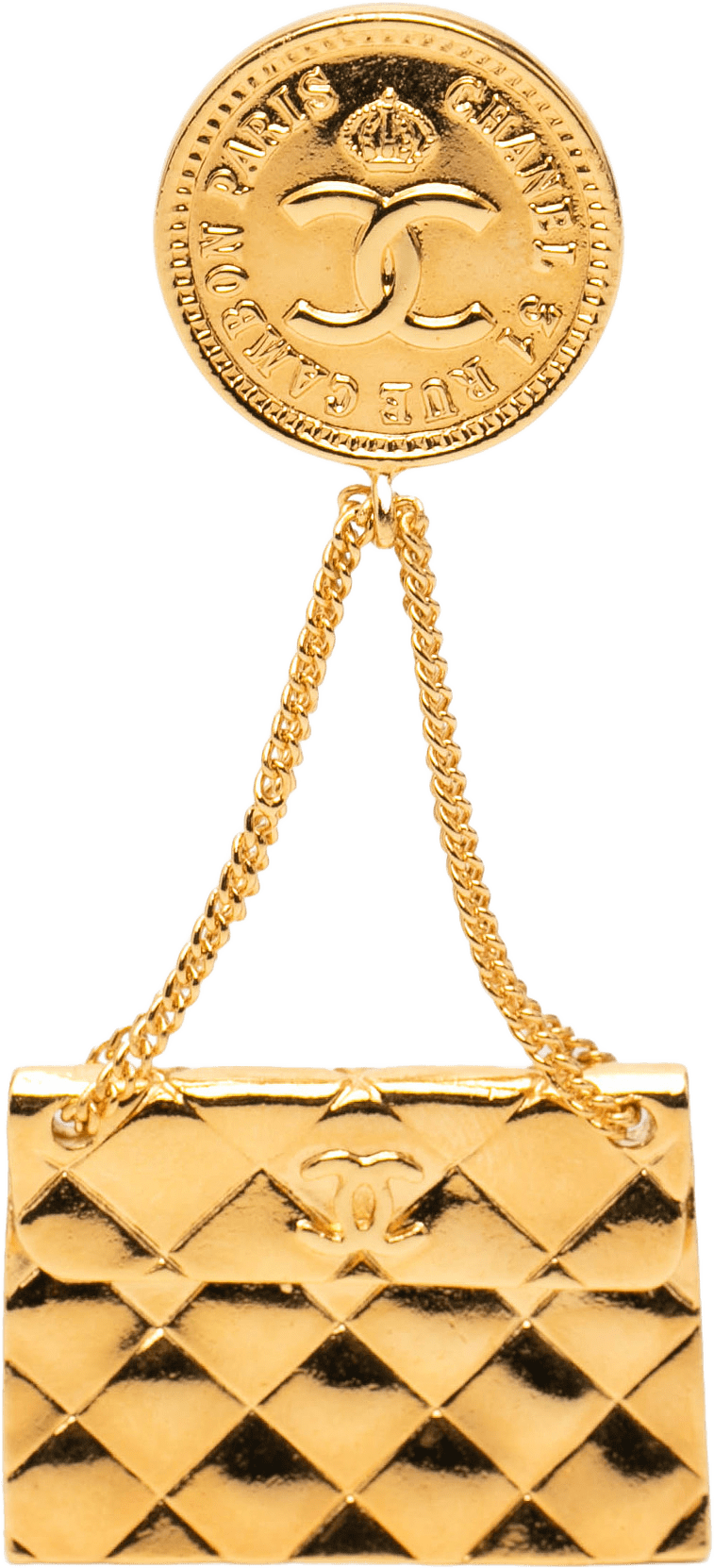 Chanel Cc Gold Plated Quilted Flap Bag Medallion Brooch, från Luxclusif, i färgen gold.