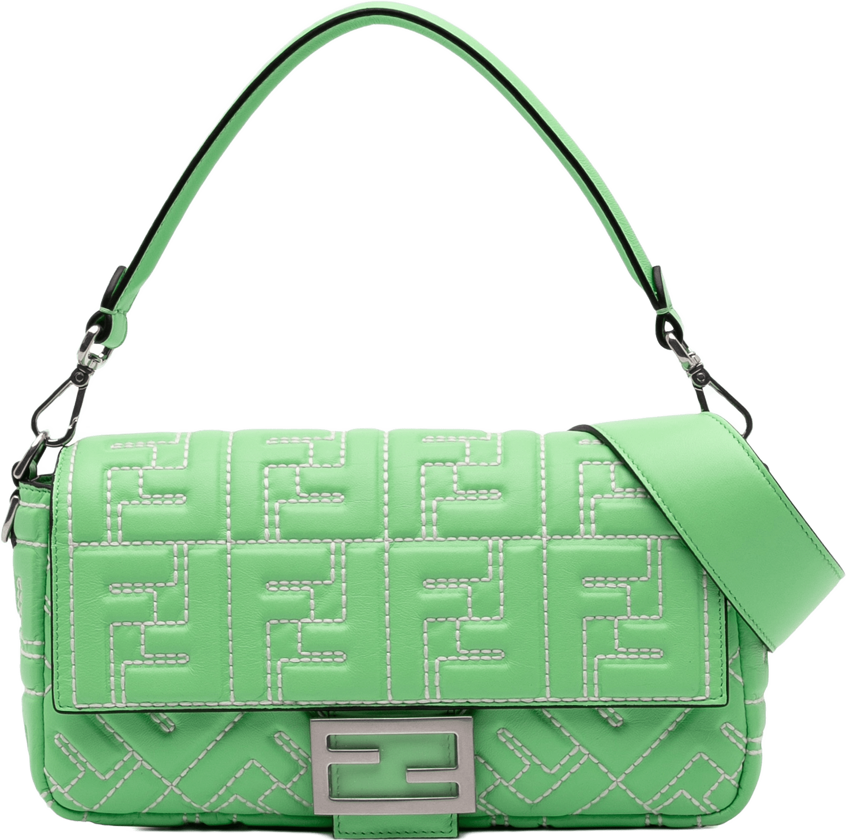 Fendi Zucca Embossed Stitched Leather Baguette Satchel, från Luxclusif, i färgen light green.