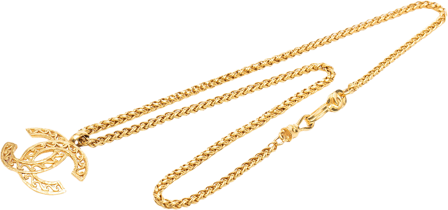 Chanel Cc Gold Plated Filigree Pendant Necklace, från Luxclusif, i färgen guld.