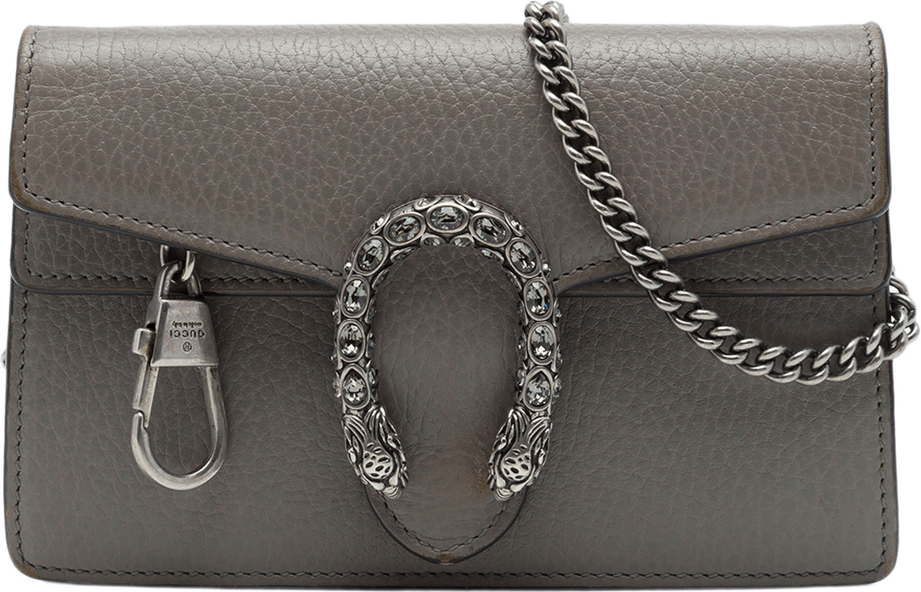 Gucci Mini Calfskin Dionysus Crossbody, från Luxclusif, i färgen grå.