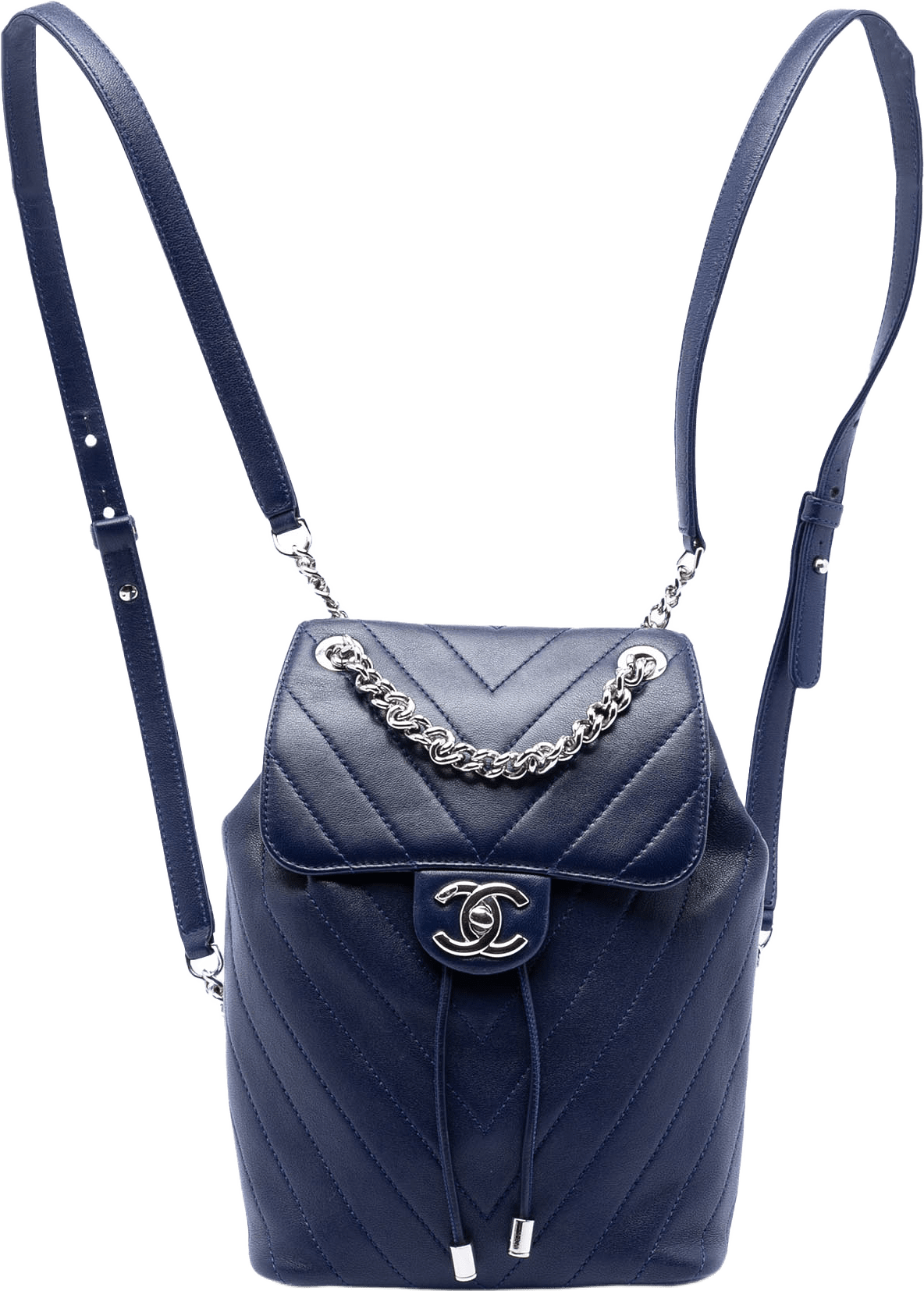 Chanel Mini Chevron Lambskin Urban Spirit Backpack, från Luxclusif, i färgen dark blue.