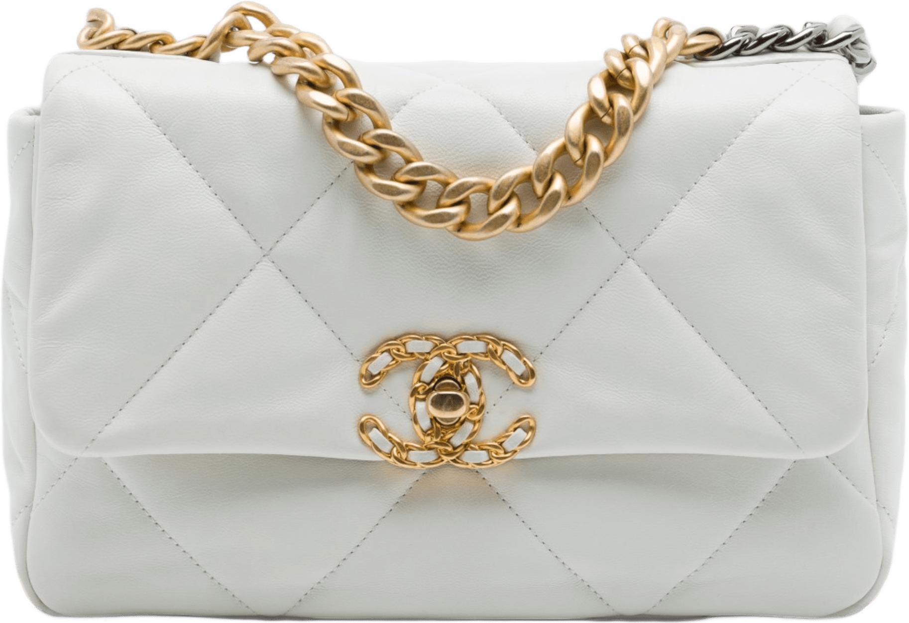 Chanel Medium Lambskin 19 Flap, från Luxclusif, i färgen vit.