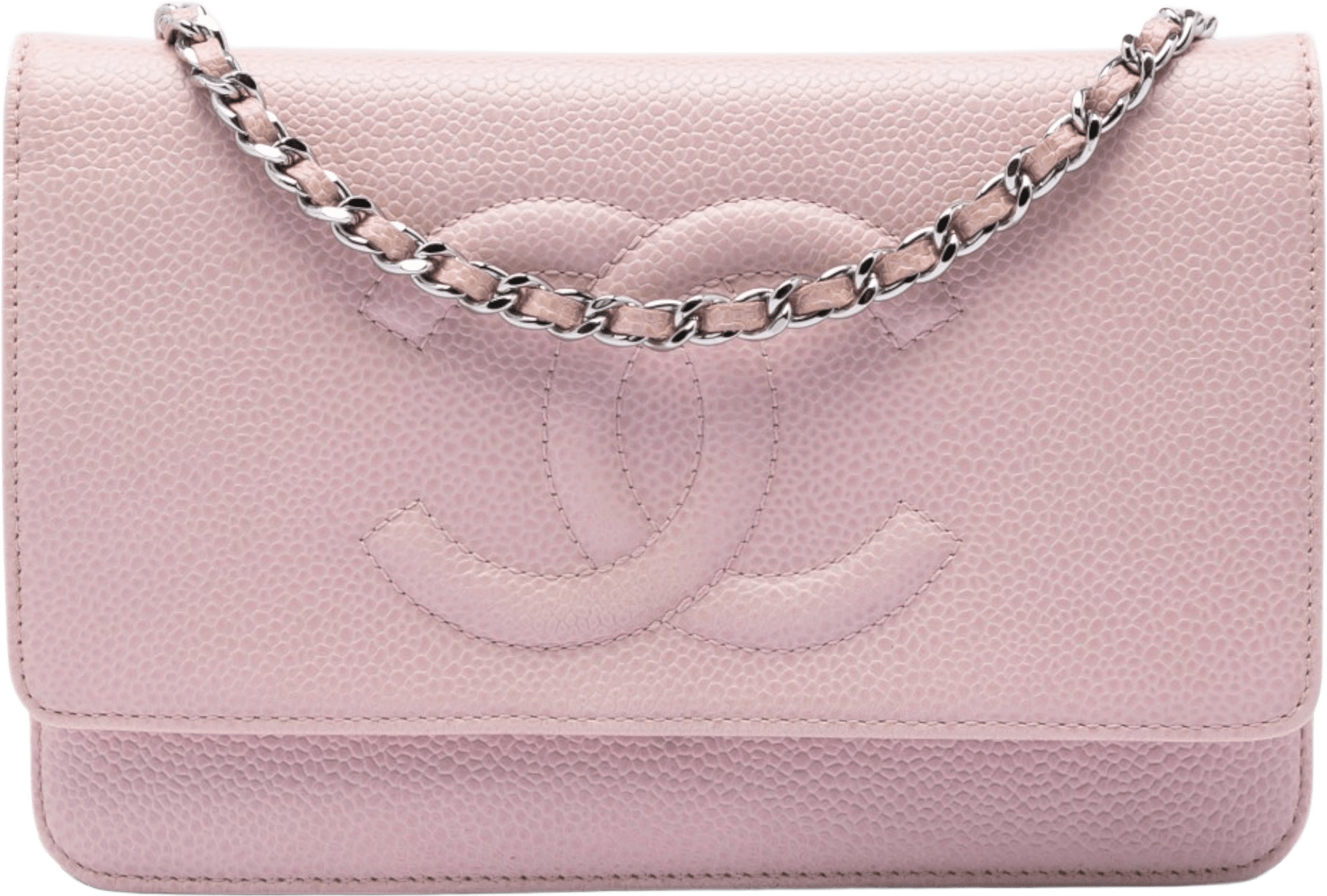 Chanel Cc Caviar Wallet On Chain, från Luxclusif, i färgen light pink.
