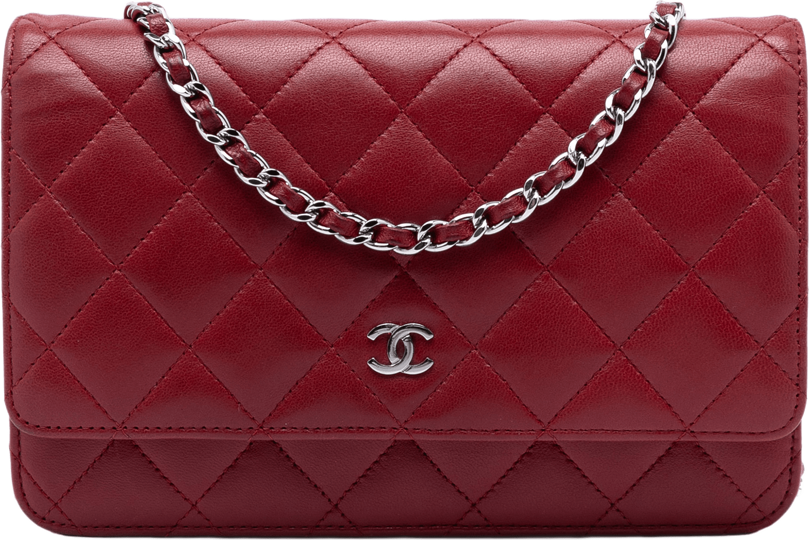 Chanel Cc Quilted Lambskin Wallet On Chain, från Luxclusif, i färgen red.
