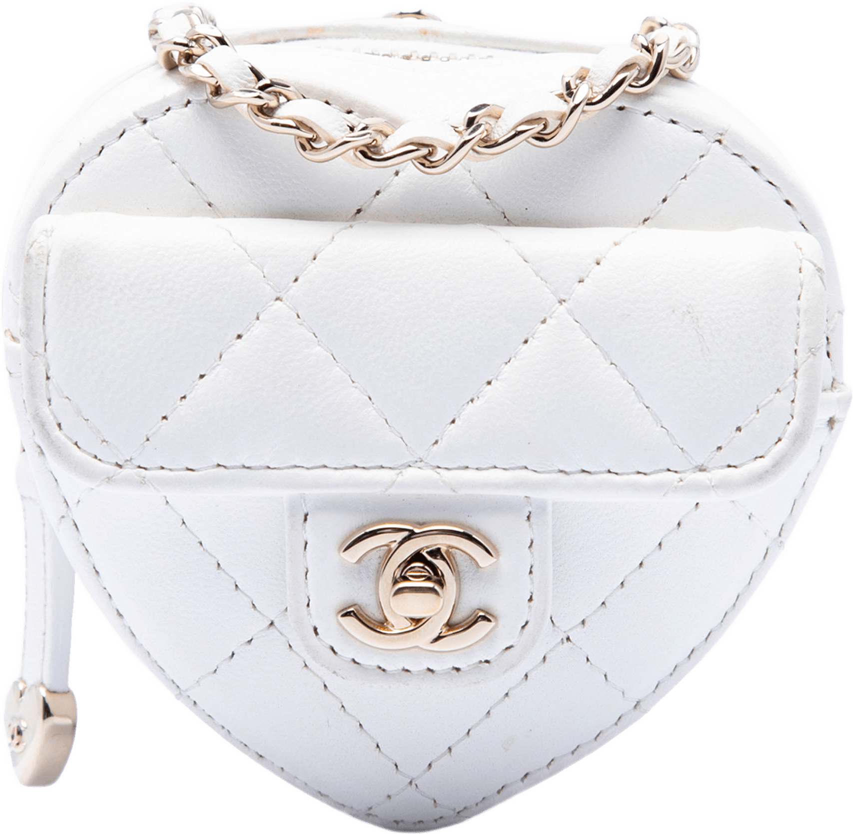 Chanel Mini Quilted Lambskin Cc In Love Heart Necklace Bag, från Luxclusif, i färgen white.