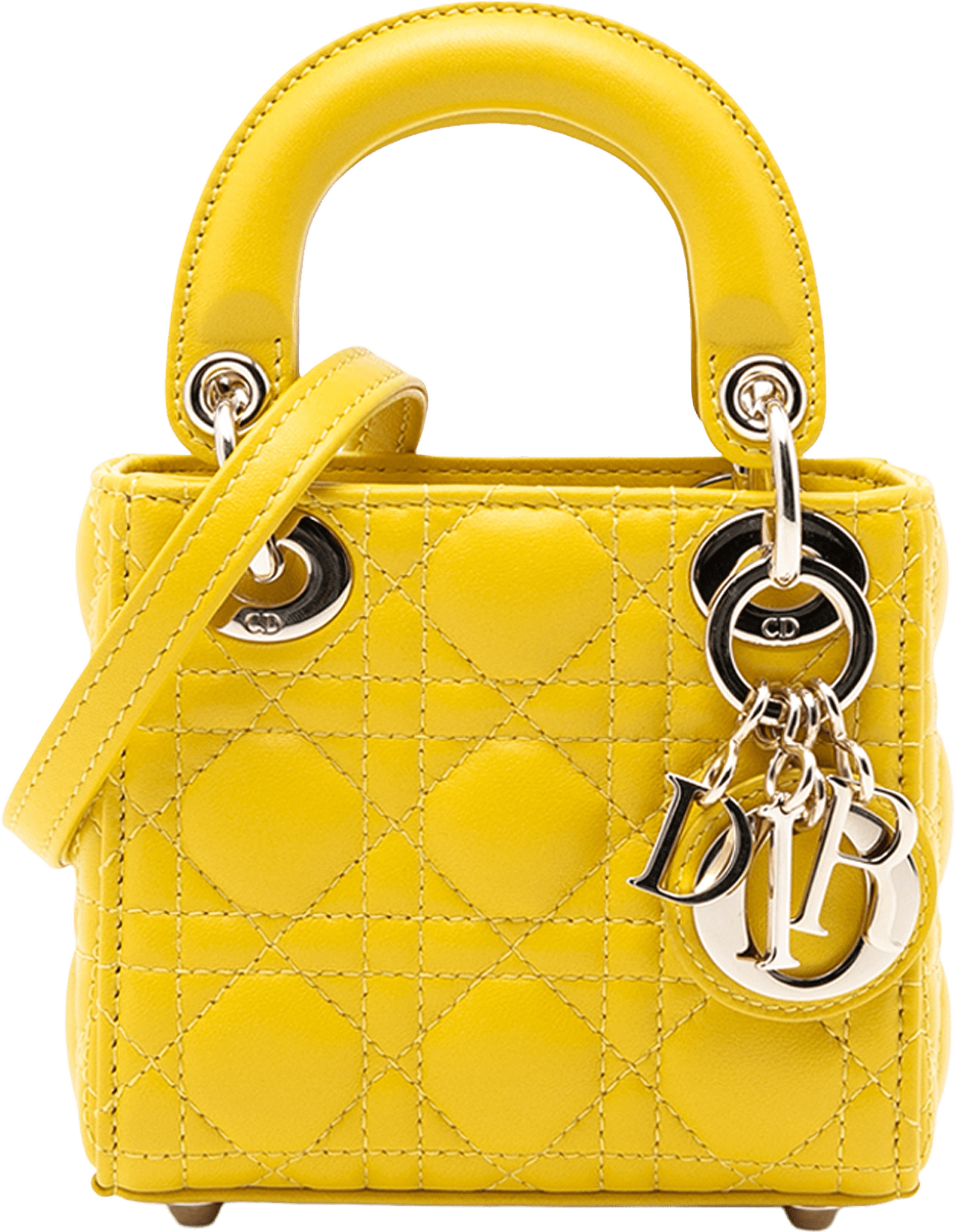 Dior Micro Lambskin Cannage Lady Dior, från Luxclusif, i färgen yellow.
