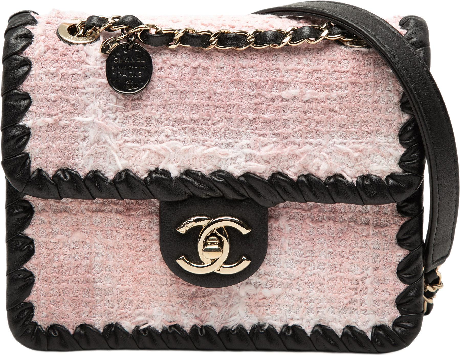 Chanel Mini Calfskin Braided Quilted Tweed My Own Frame Flap, från Luxclusif, i färgen svart.