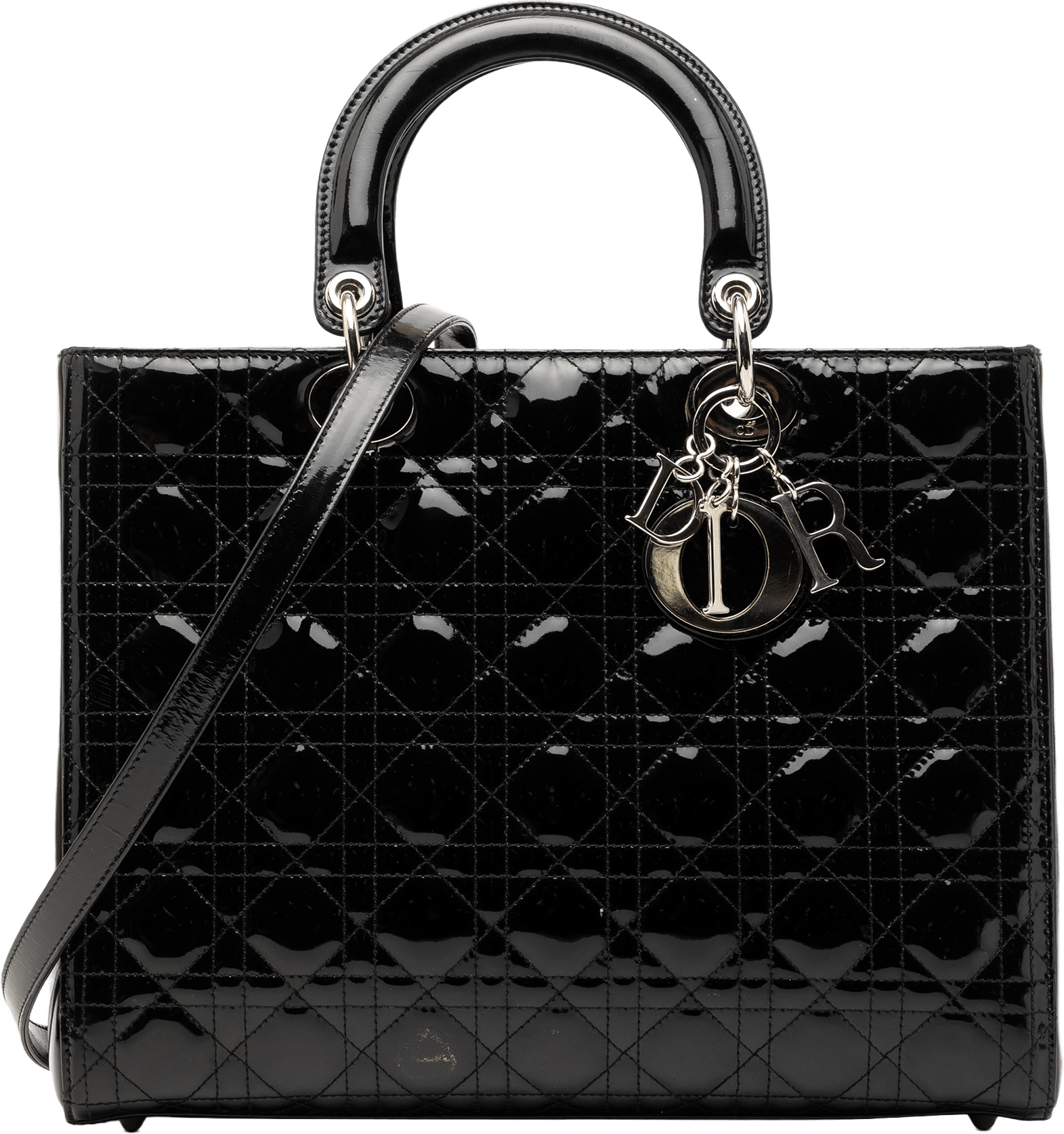 Dior Large Patent Cannage Lady Dior, från Luxclusif, i färgen black.