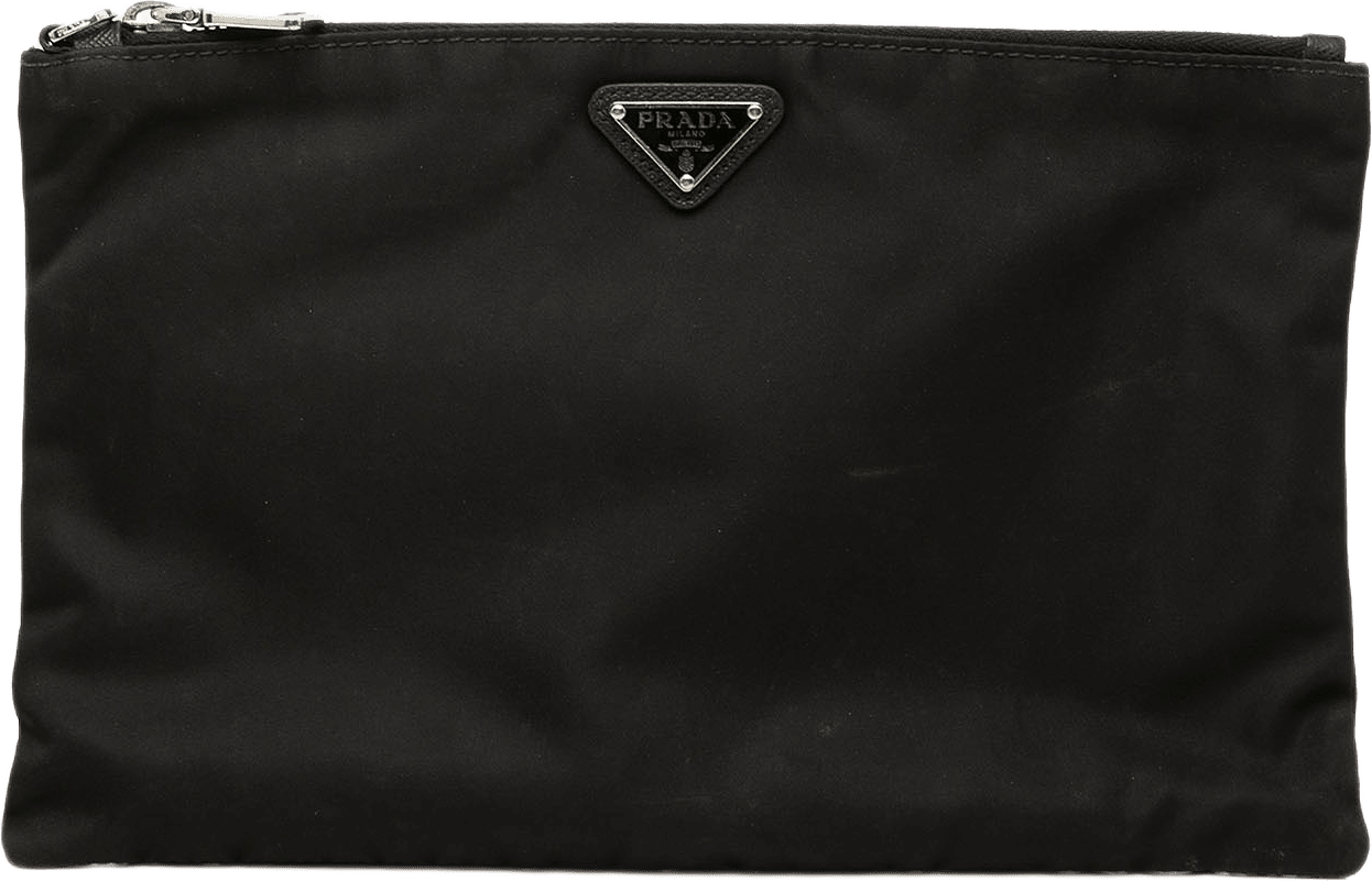 Prada Tessuto Zip Clutch, från Luxclusif, i färgen svart.