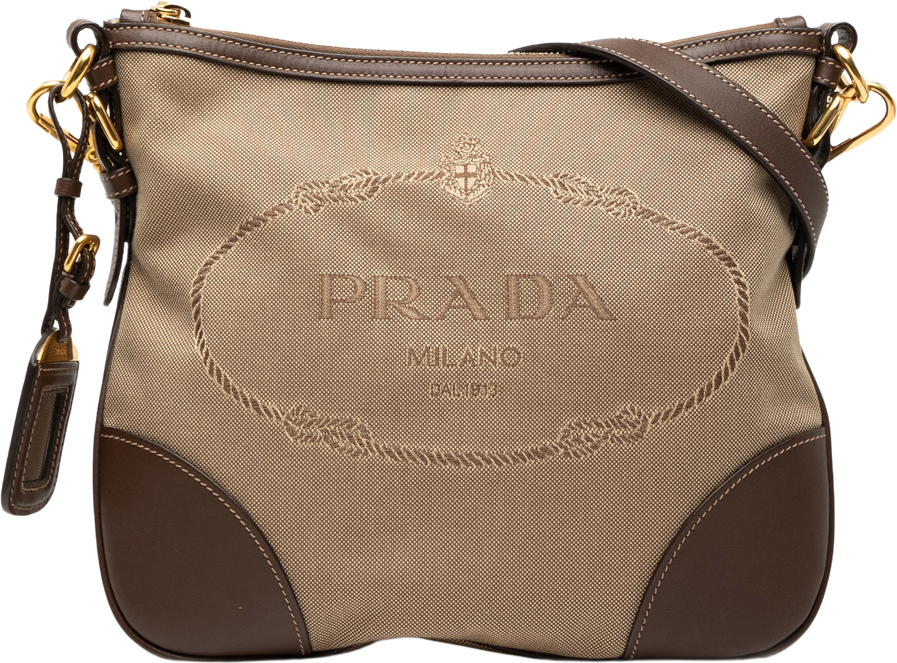 Prada Canvas Canapa Logo Crossbody, från Luxclusif, i färgen beige.