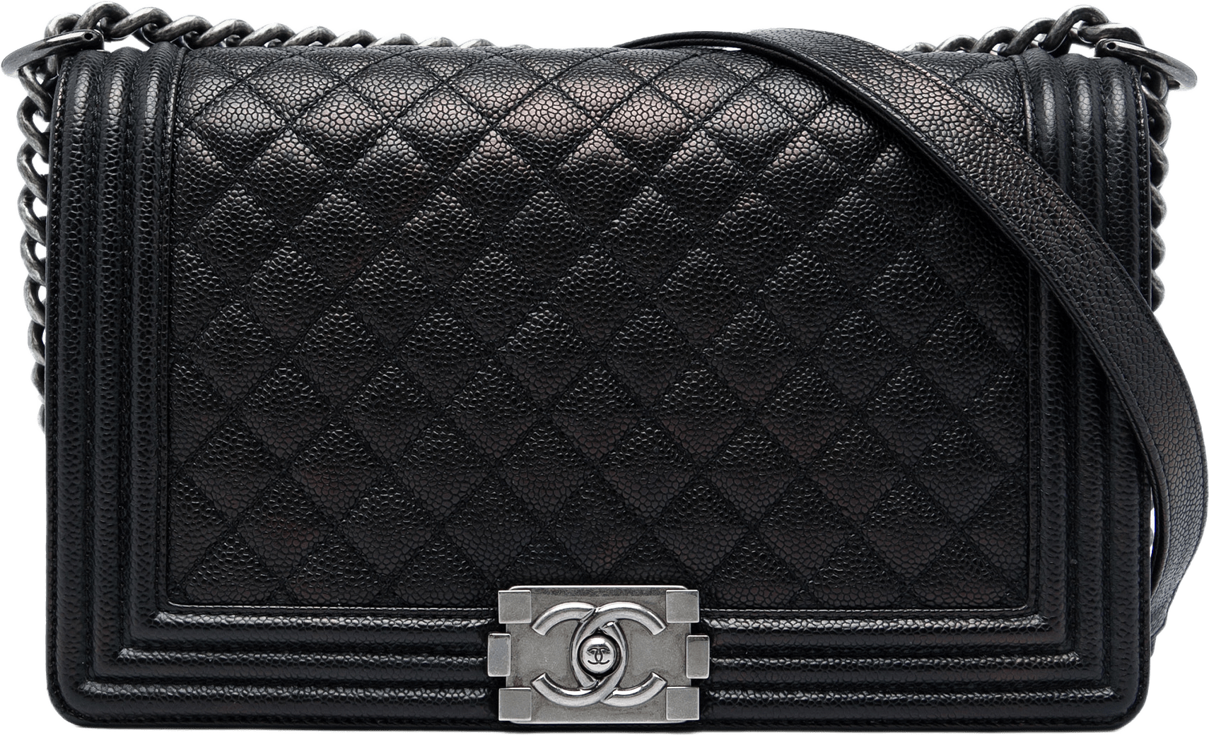 Chanel Large Quilted Caviar Boy Flap, från Luxclusif, i färgen svart.