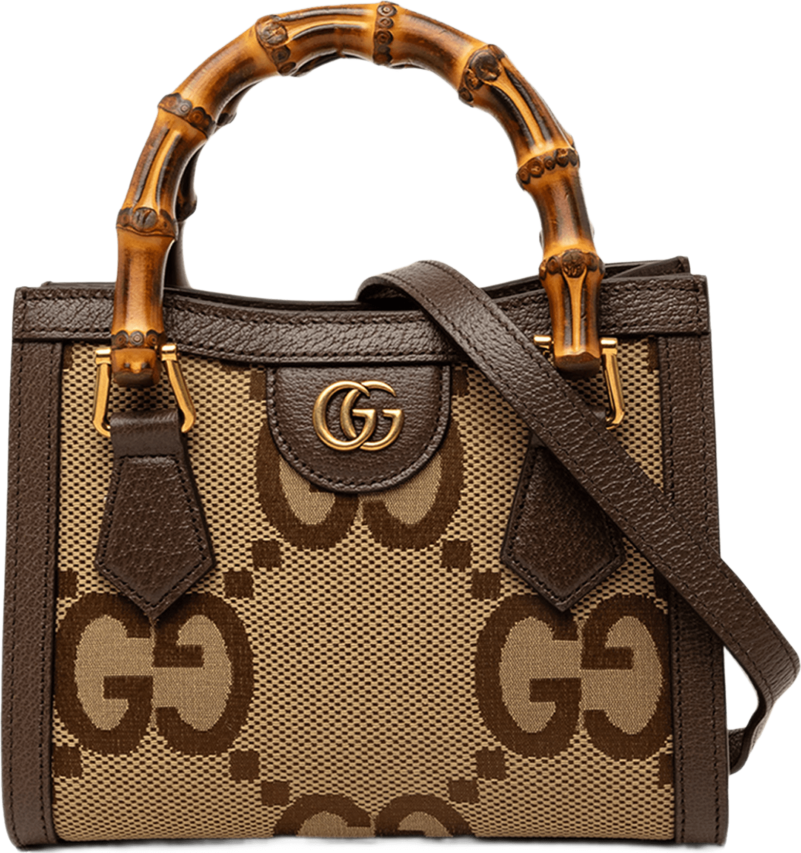 Gucci Mini Jumbo Gg Canvas Bamboo Diana Satchel, från Luxclusif, i färgen beige.