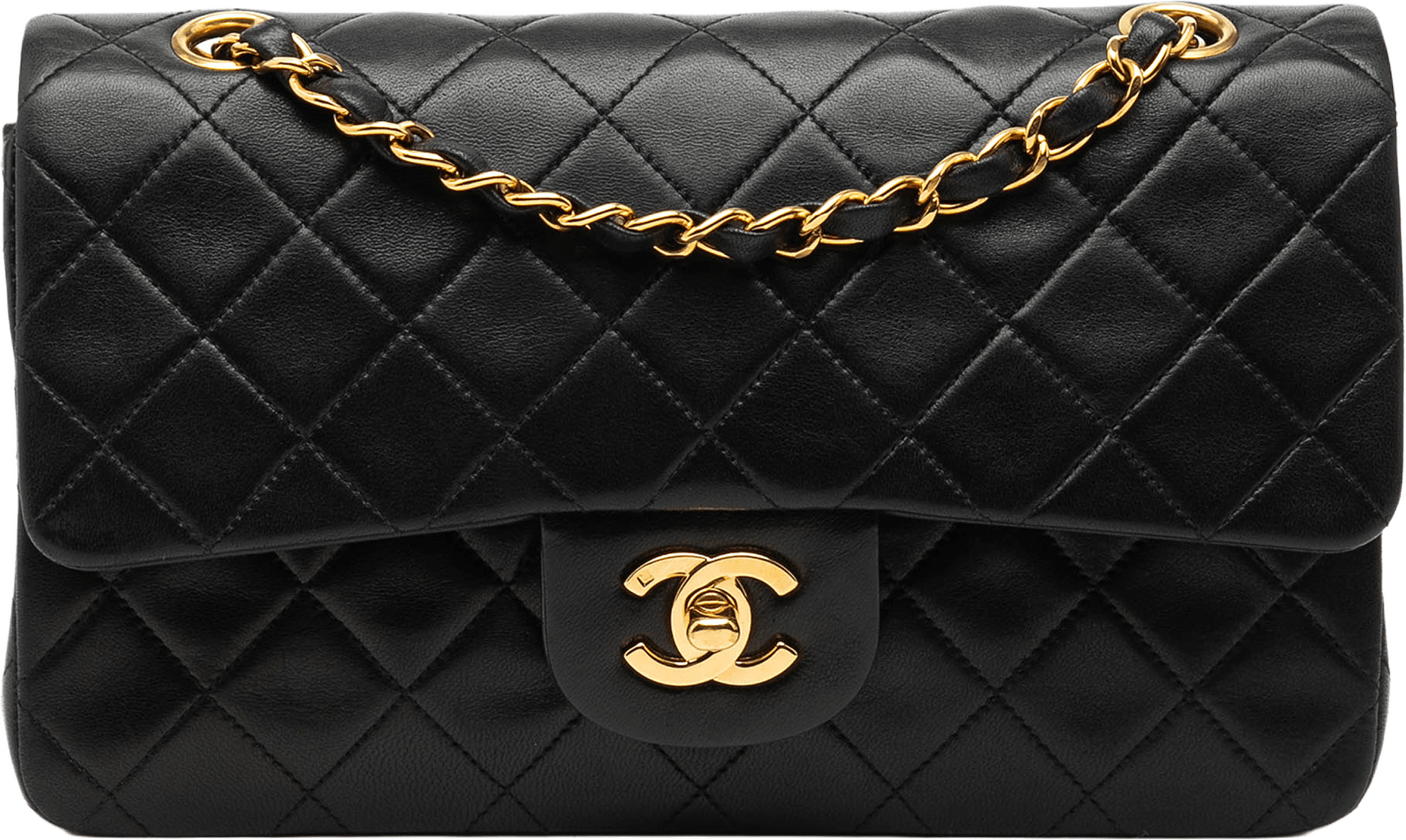 Chanel Small Classic Lambskin Double Flap, från Luxclusif, i färgen black.