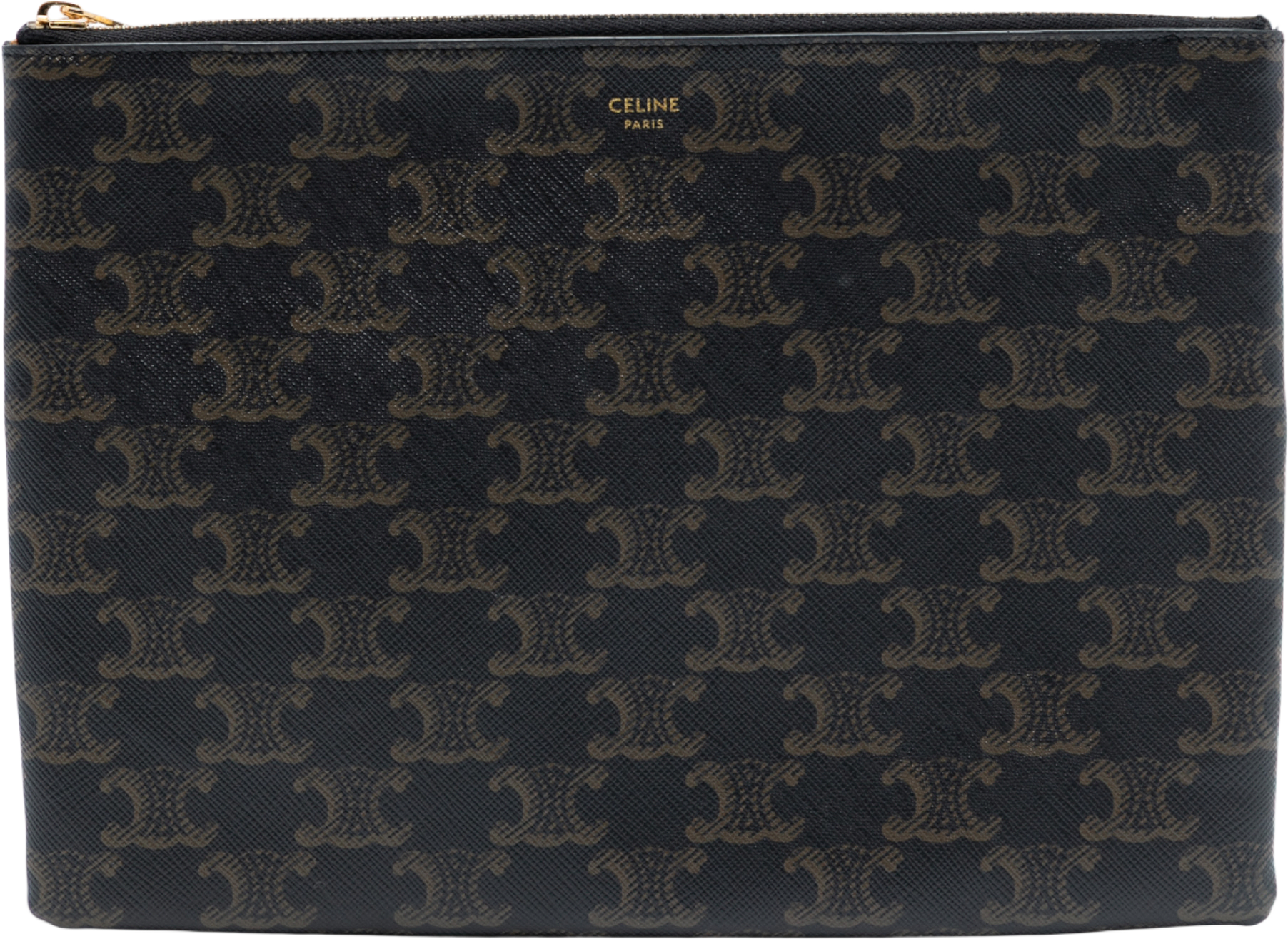 Celine Small Triomphe Coated Canvas Clutch, från Luxclusif, i färgen dark brown.