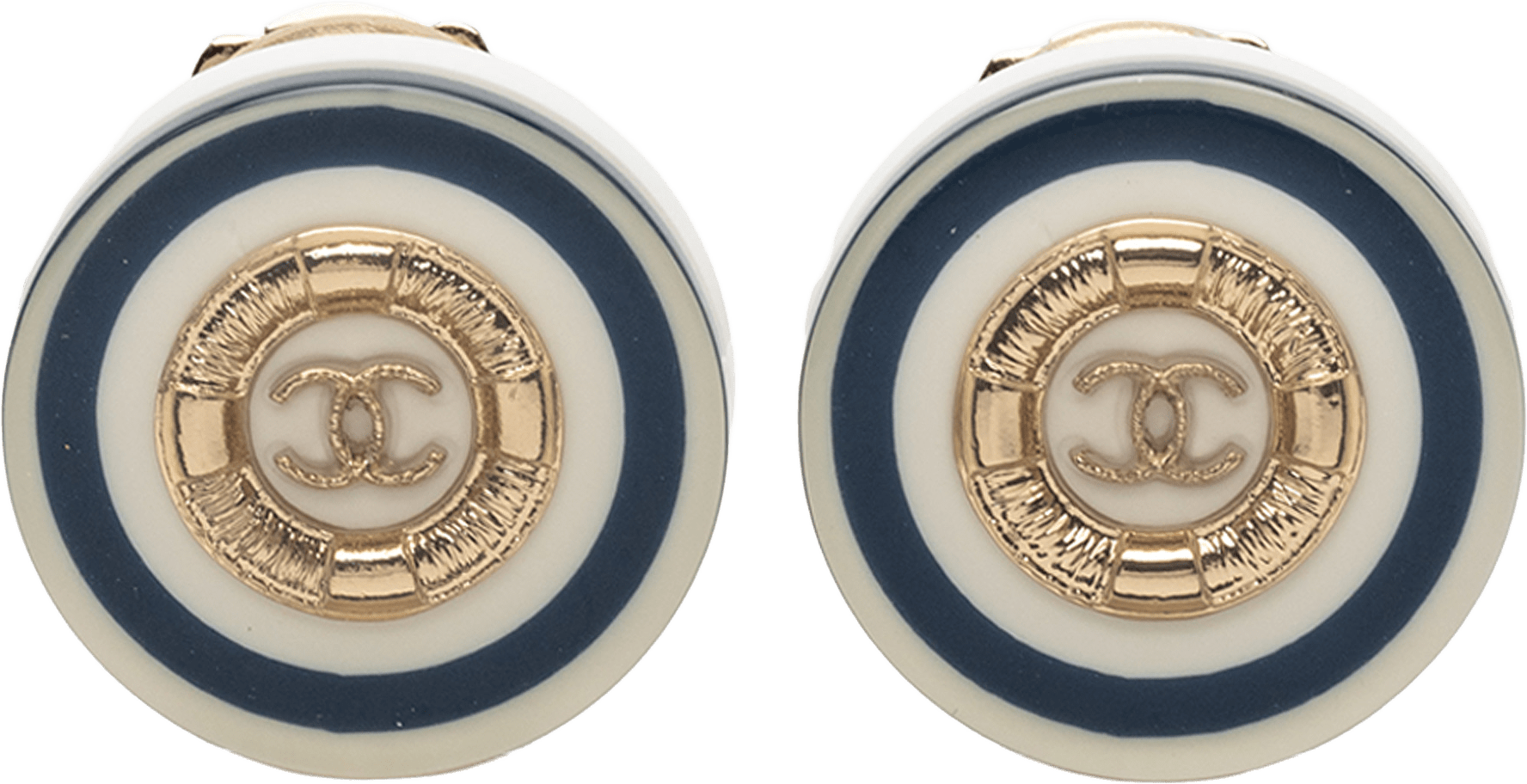 Chanel Gold Plated Cc Resin Button Clip On Earrings, från Luxclusif, i färgen white.