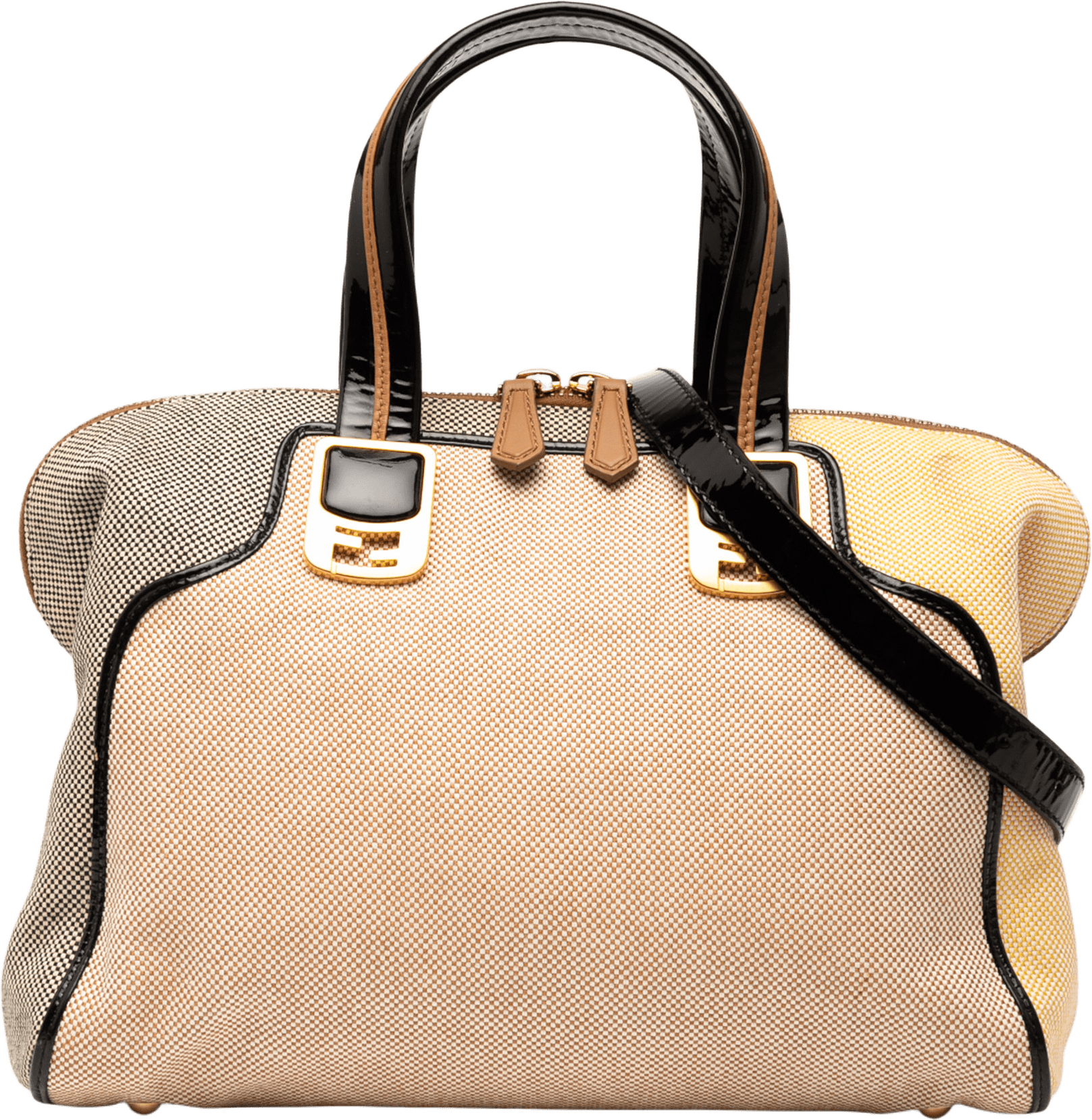 Fendi Small Canvas Colorblock Chameleon Satchel, från Luxclusif, i färgen beige.