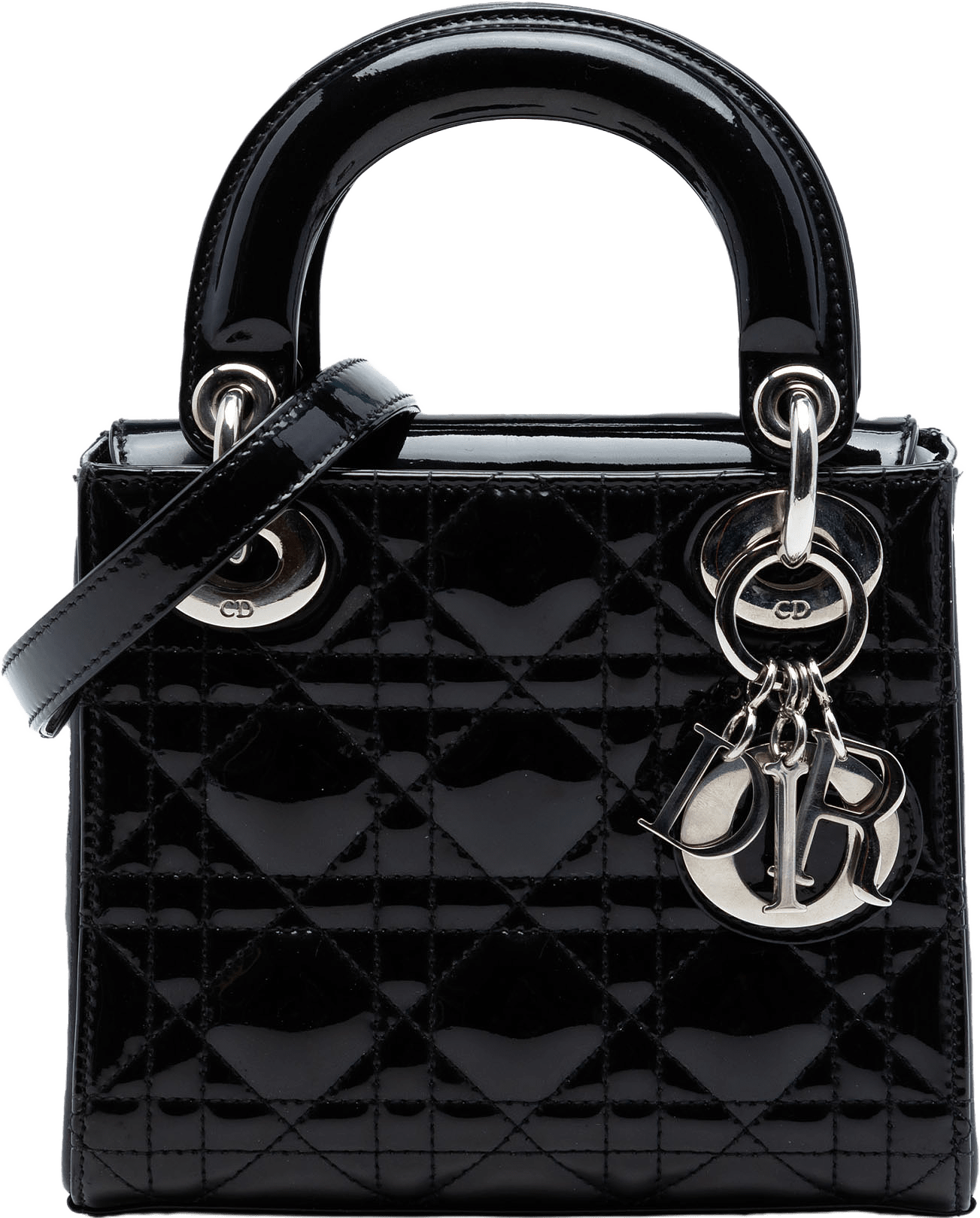 Dior Mini Patent Cannage Lady Dior, från Luxclusif, i färgen black.