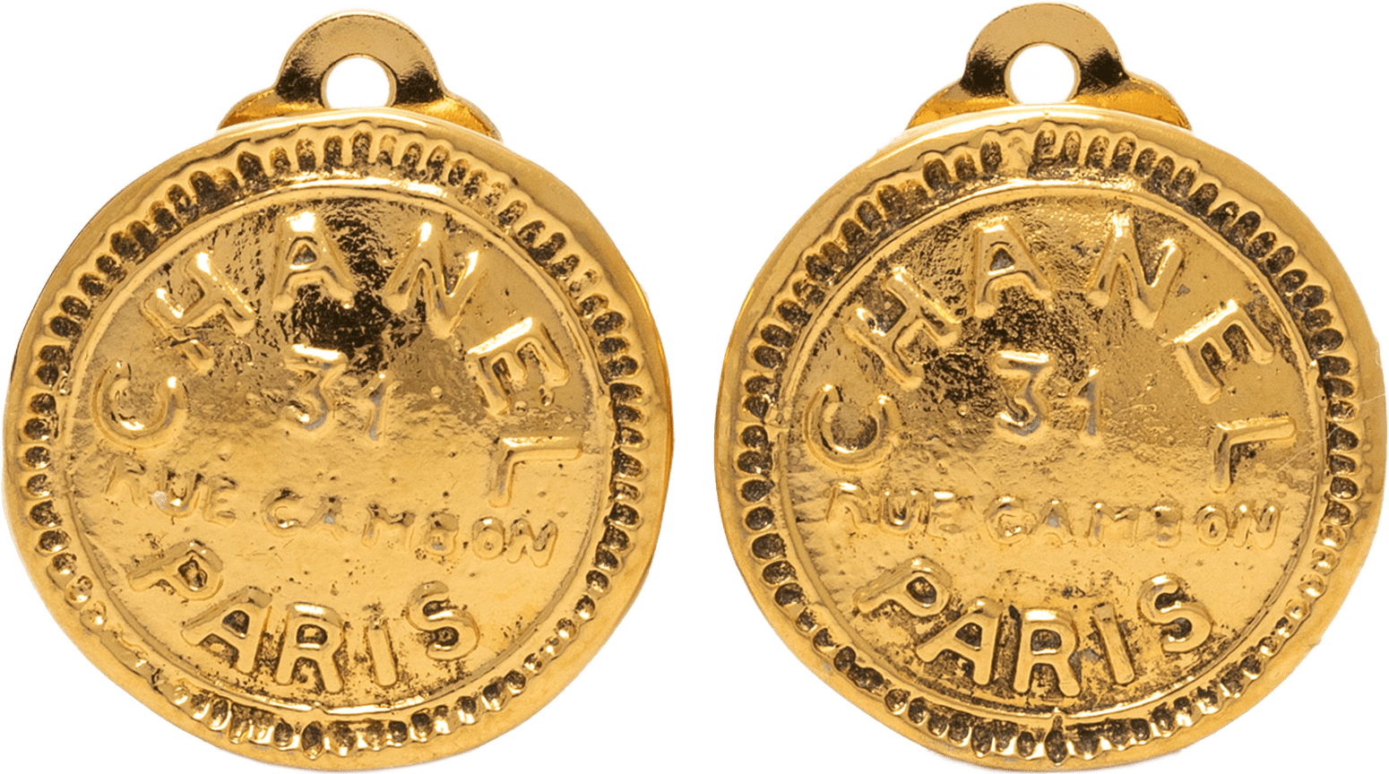 Chanel Gold Plated 31 Rue Cambon Round Clip On Earrings, från Luxclusif, i färgen guld.