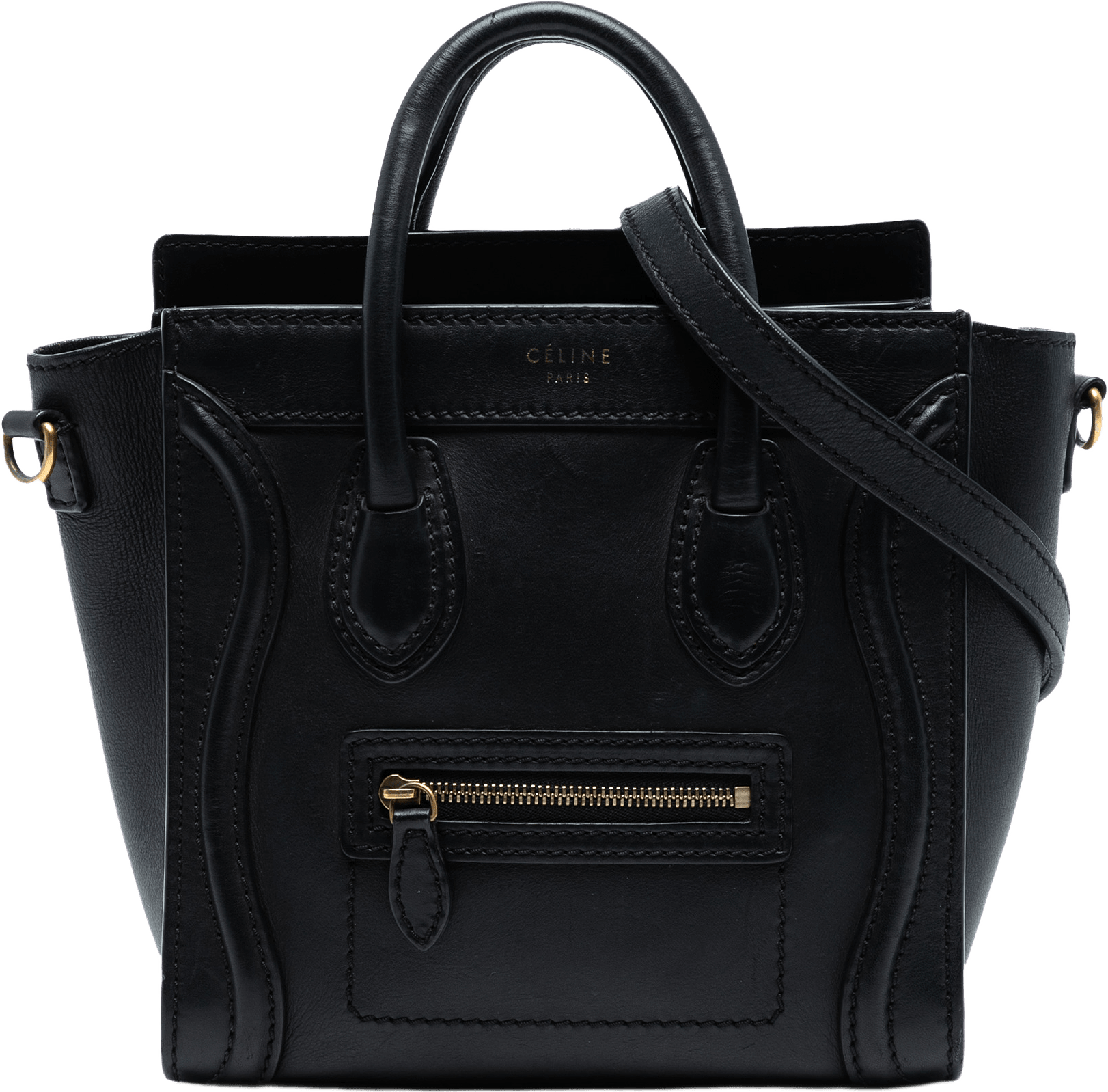 Celine Nano Leather Luggage Tote, från Luxclusif, i färgen black.