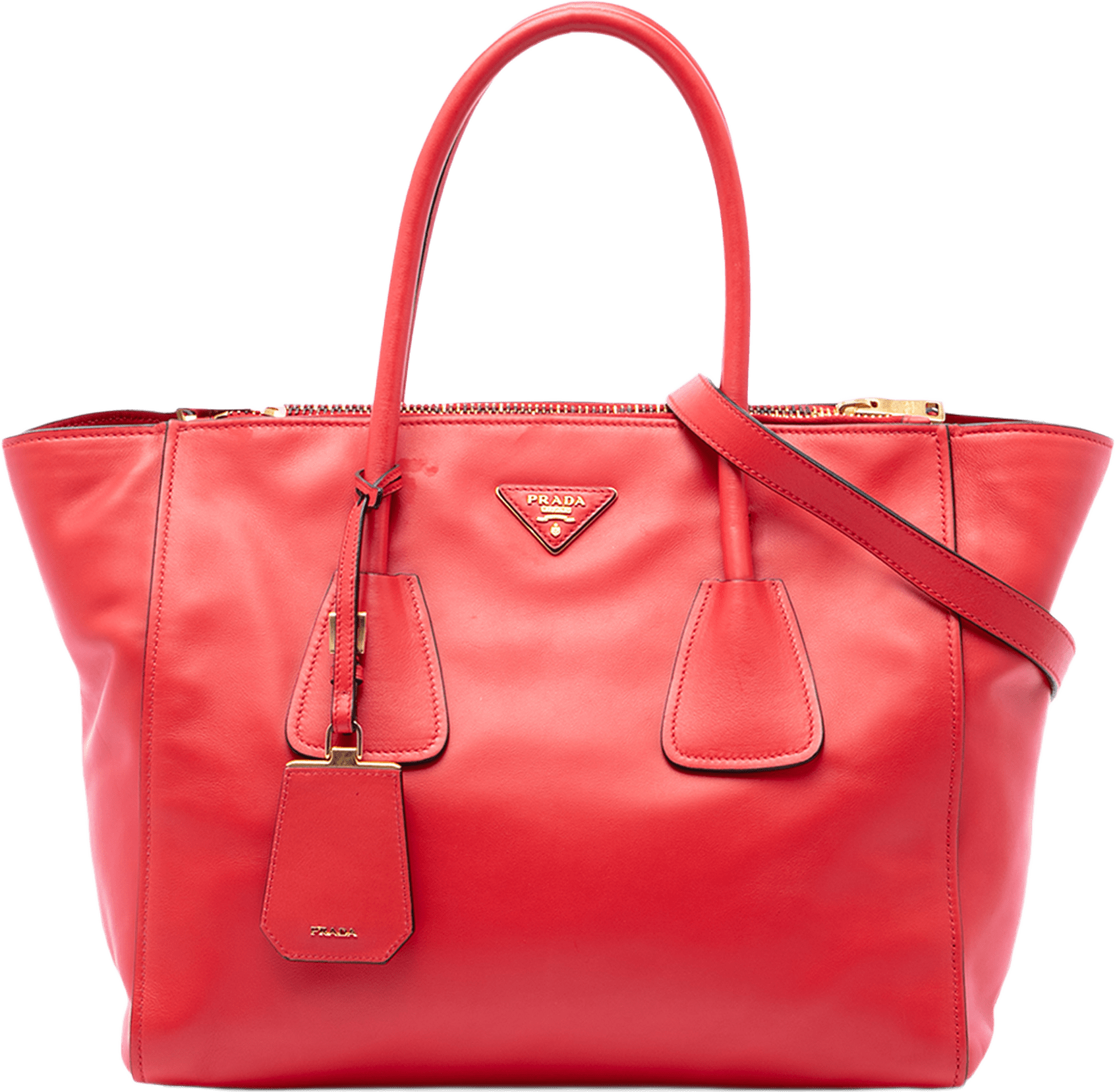 Prada Glace Calf Twin Pocket Double Handle Satchel, från Luxclusif, i färgen röd.