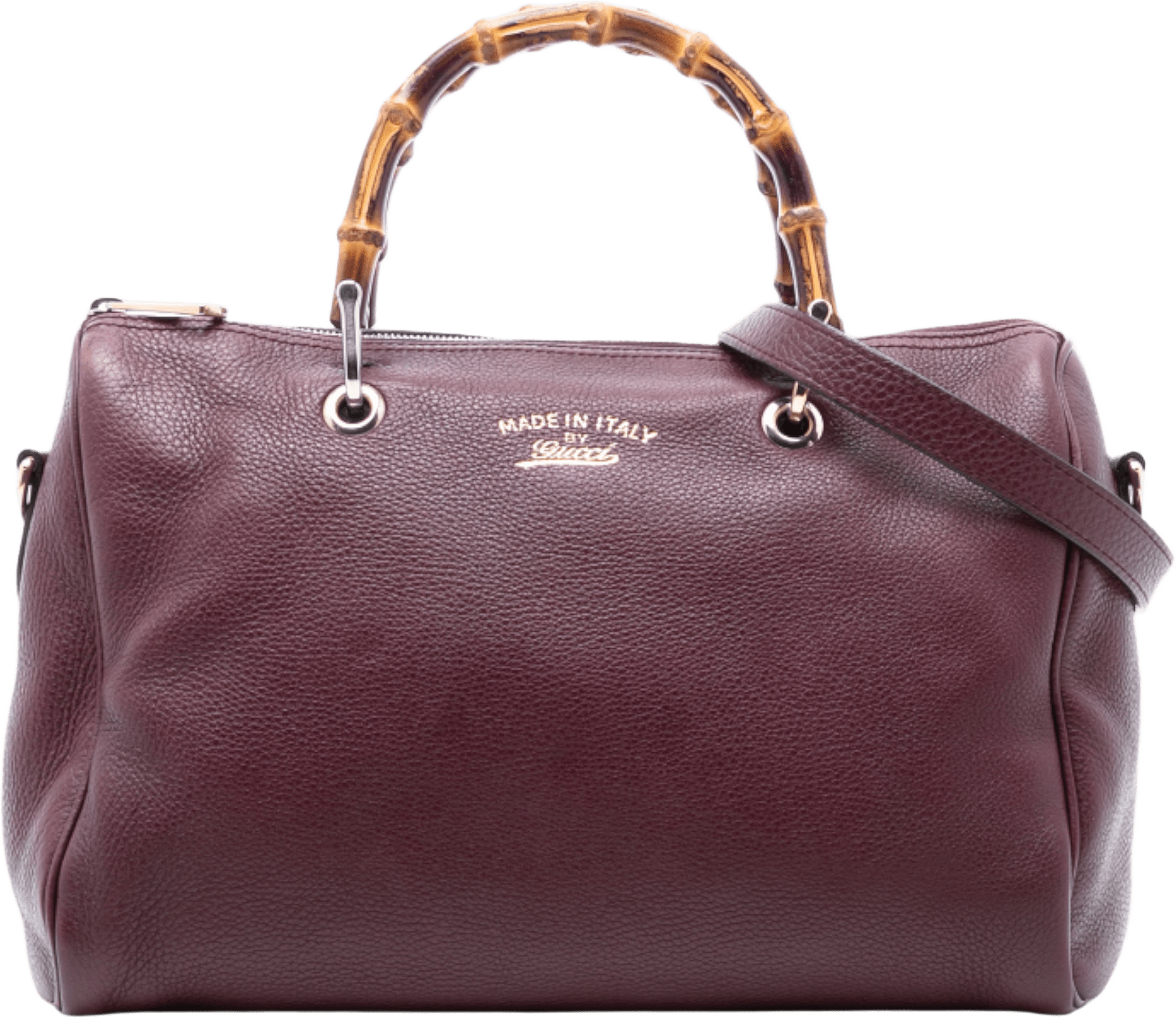 Gucci Medium Calfskin Bamboo Shopper Boston Bag, från Luxclusif, i färgen burgundy.