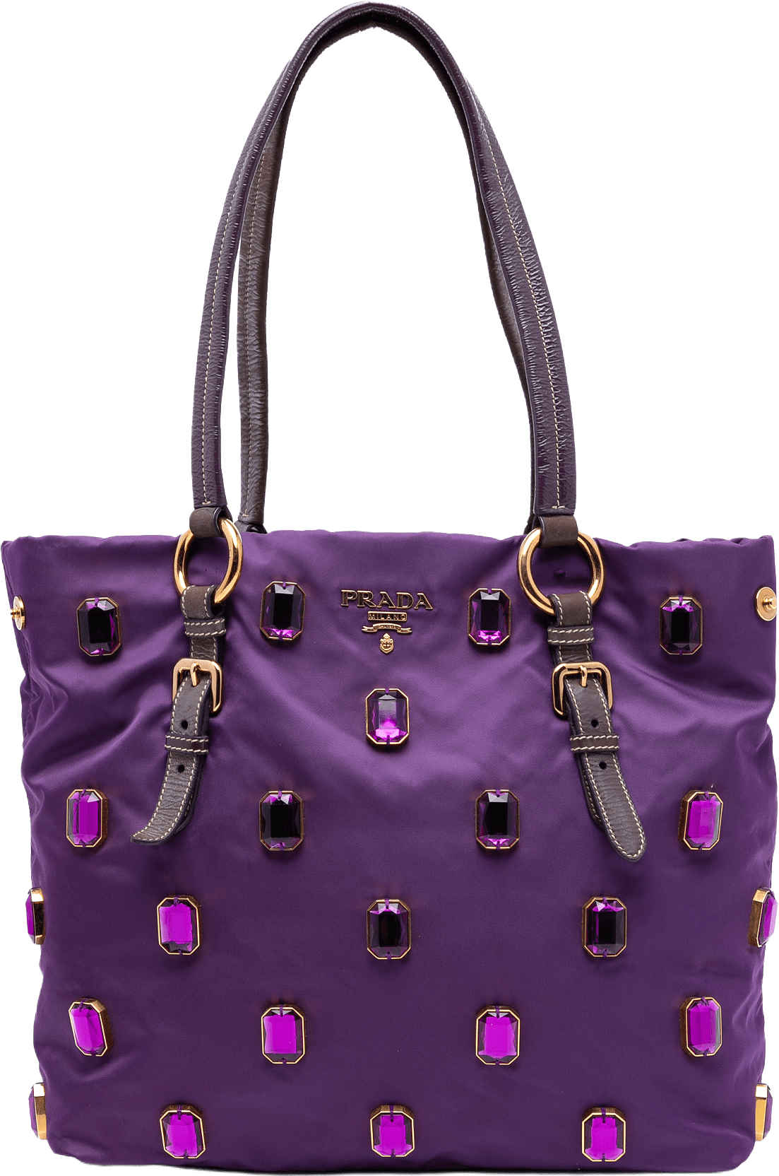 Prada Tessuto Pietre Jeweled Tote, från Luxclusif, i färgen purple.
