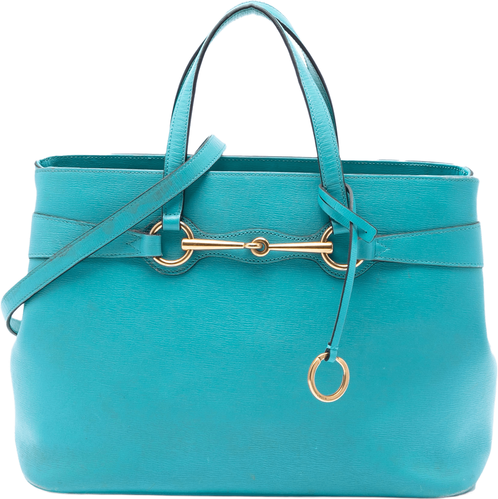 Gucci Leather Bright Bit Satchel, från Luxclusif, i färgen turquoise.