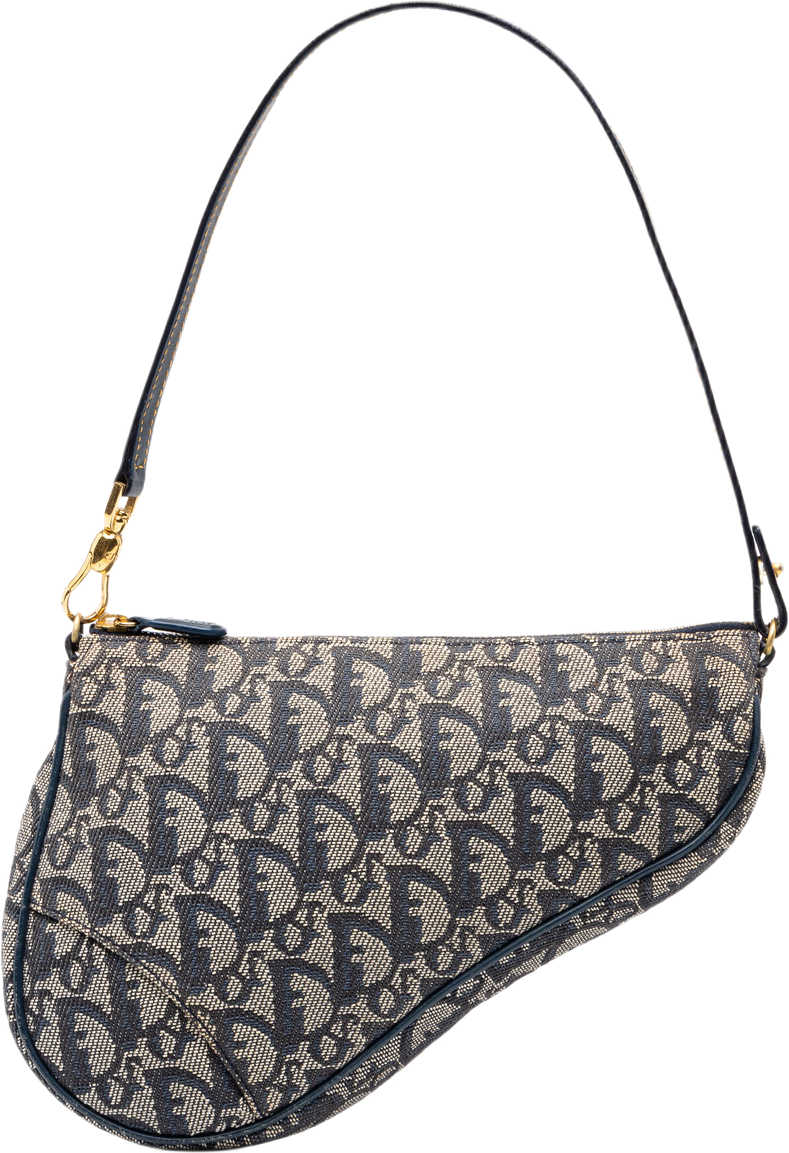 Dior Mini Diorissimo Canvas Saddle Pochette, från Luxclusif, i färgen blå.