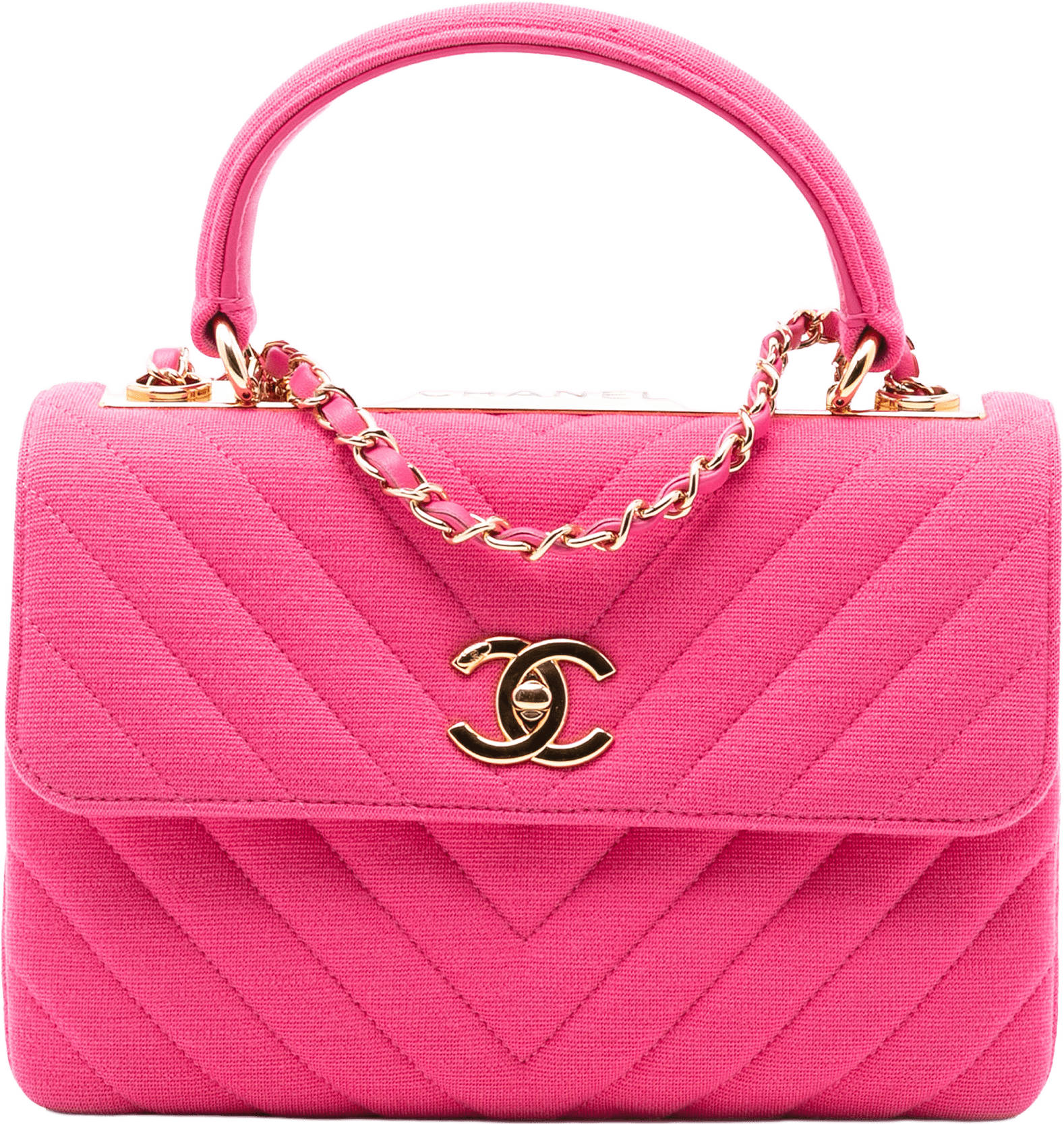 Chanel Small Chevron Jersey Trendy Cc Top Handle Flap, från Luxclusif, i färgen hot pink.