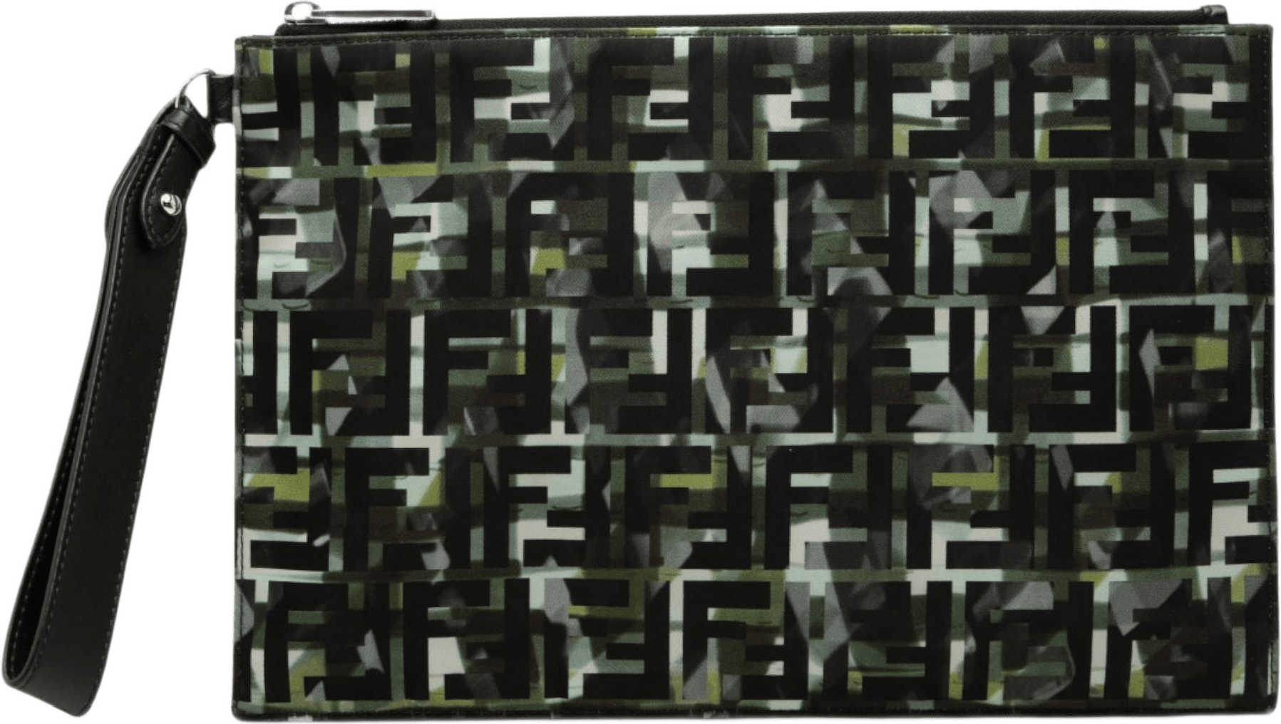 Fendi Ff 1974 Nylon Camouflage Wristlet Pouch, från Luxclusif, i färgen svart.