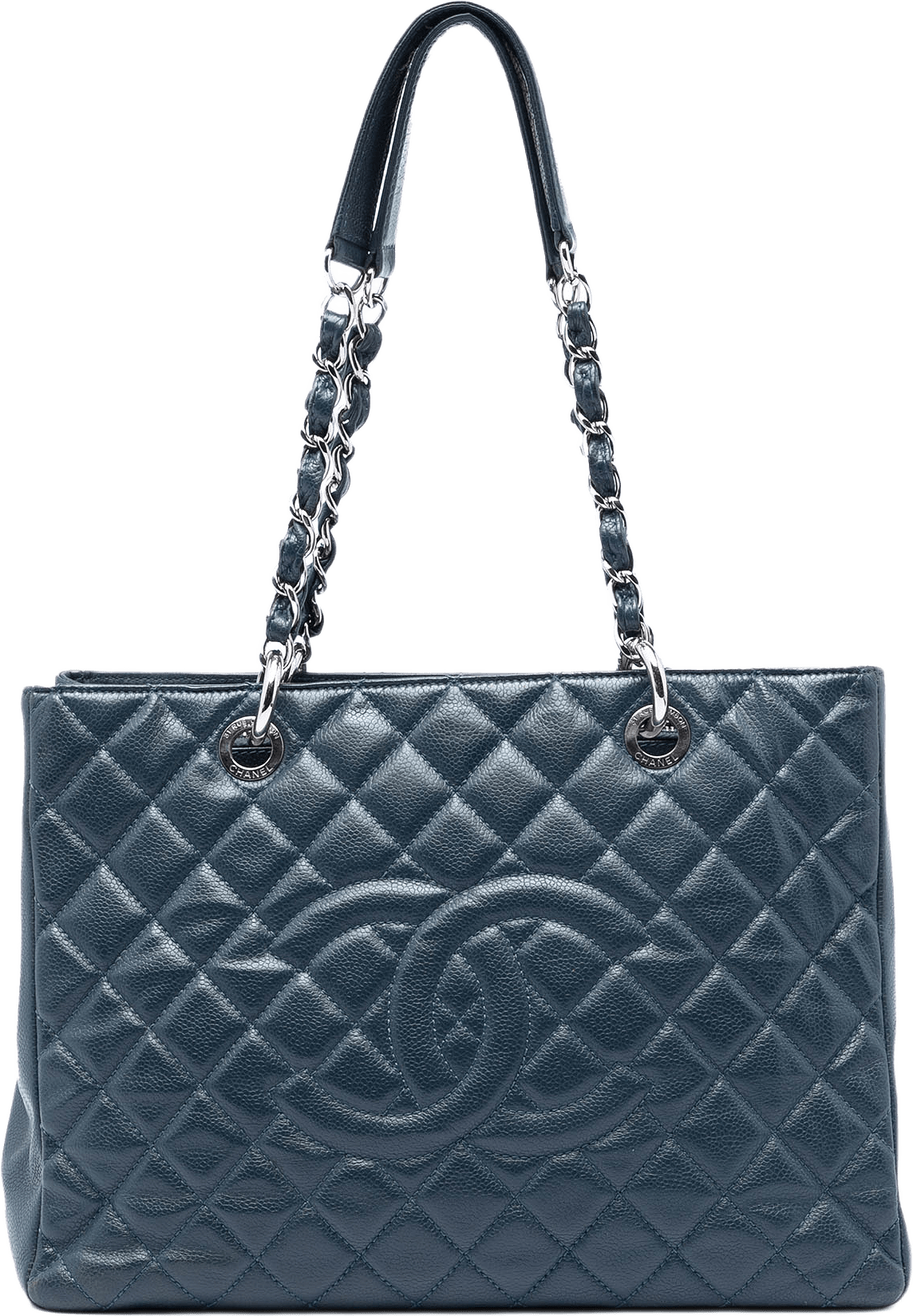 Chanel Caviar Grand Shopping Tote, från Luxclusif, i färgen blå.