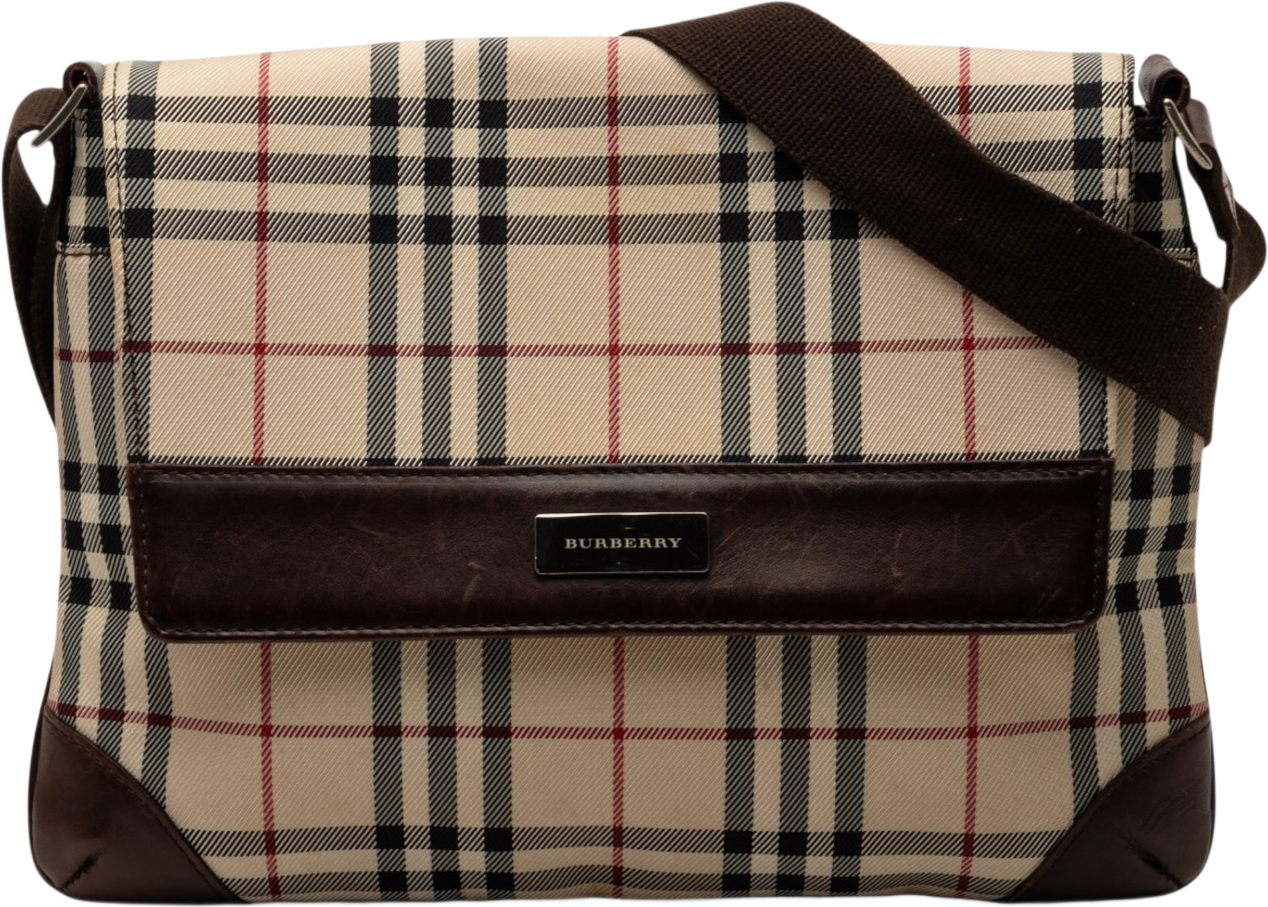 Burberry House Check Canvas Flap Crossbody, från Luxclusif, i färgen beige.