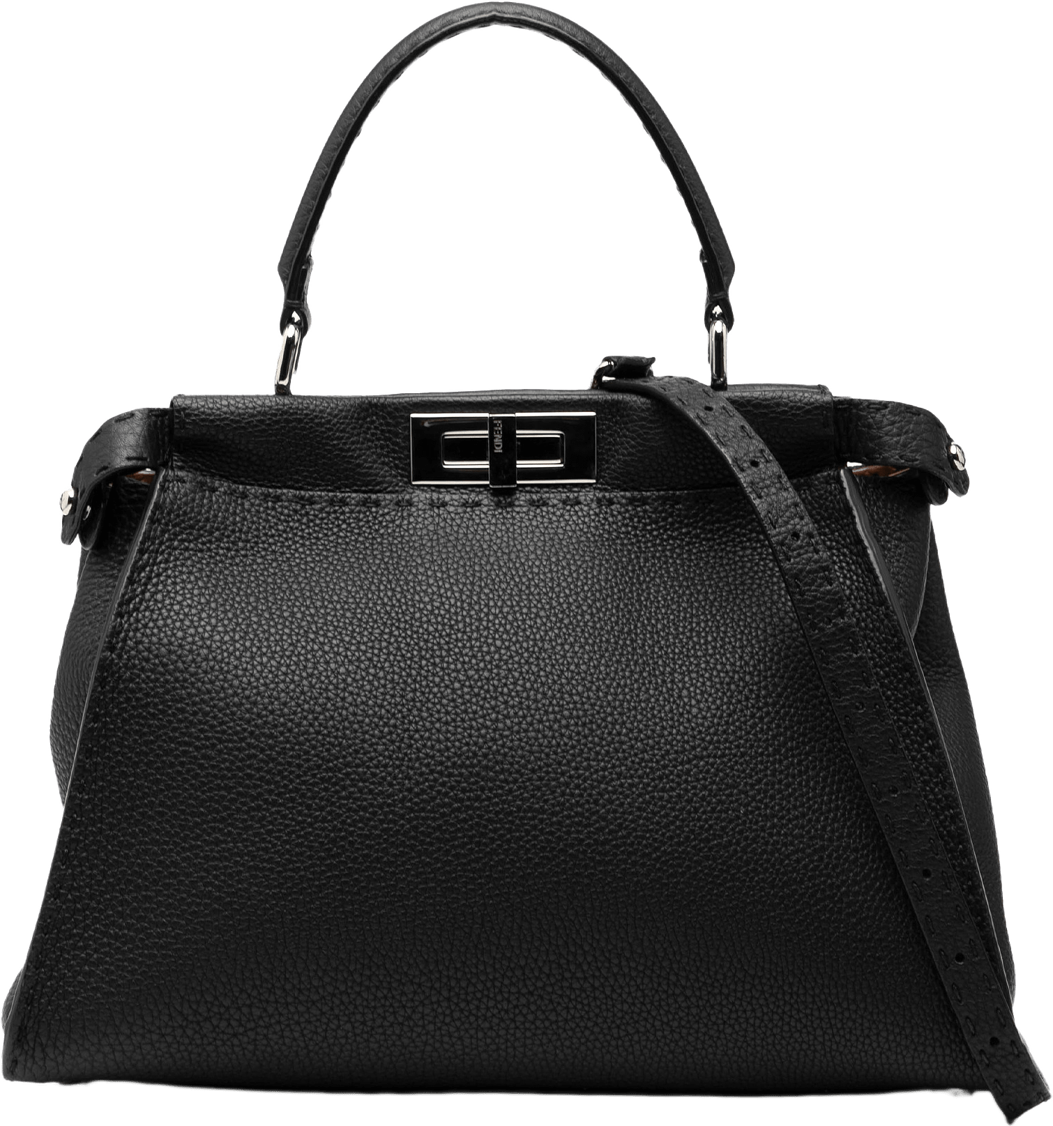 Fendi Medium Leather Peekaboo Selleria Satchel, från Luxclusif, i färgen black.