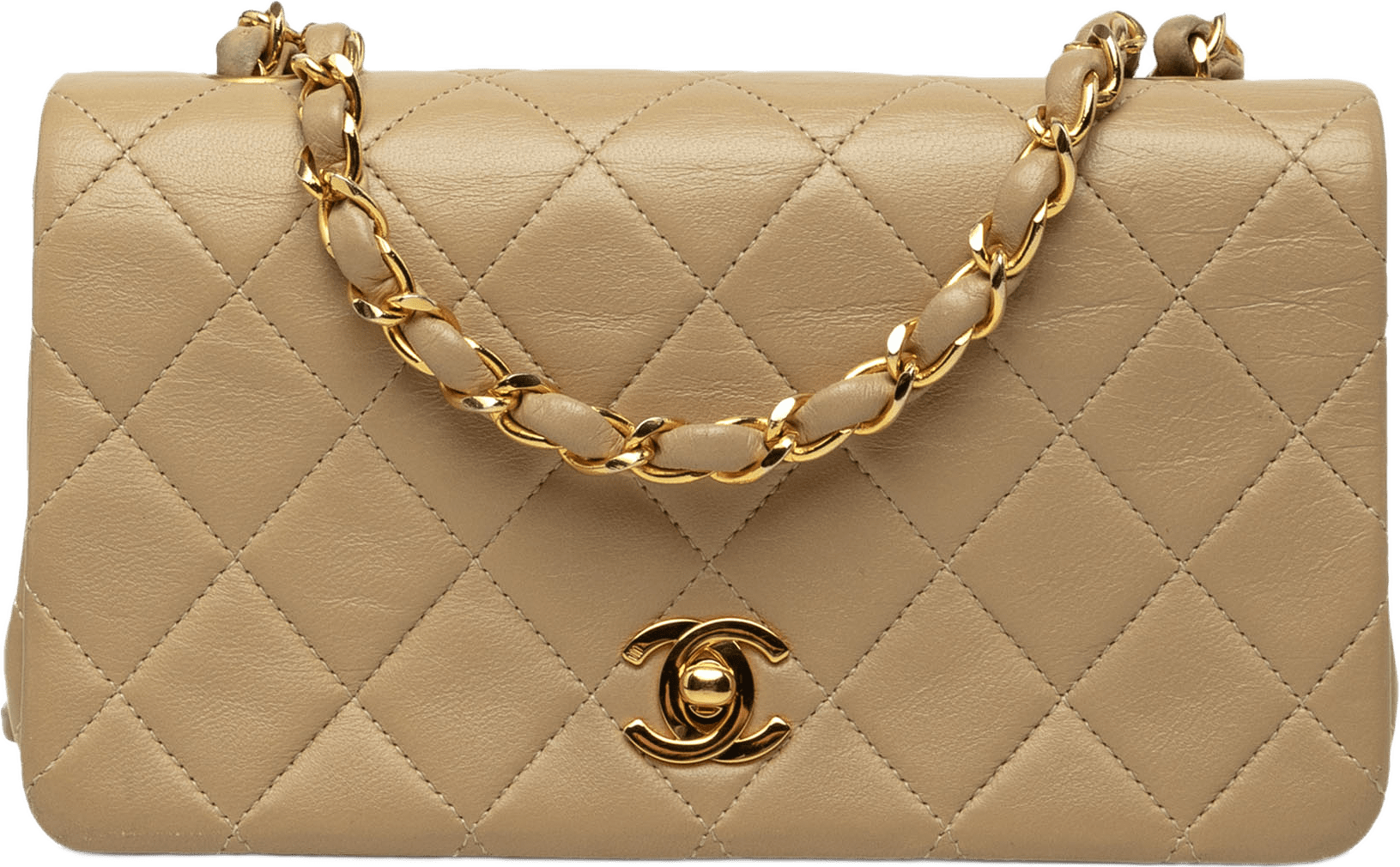 Chanel Mini Rectangular Cc Quilted Lambskin Full Single Flap, från Luxclusif, i färgen beige.