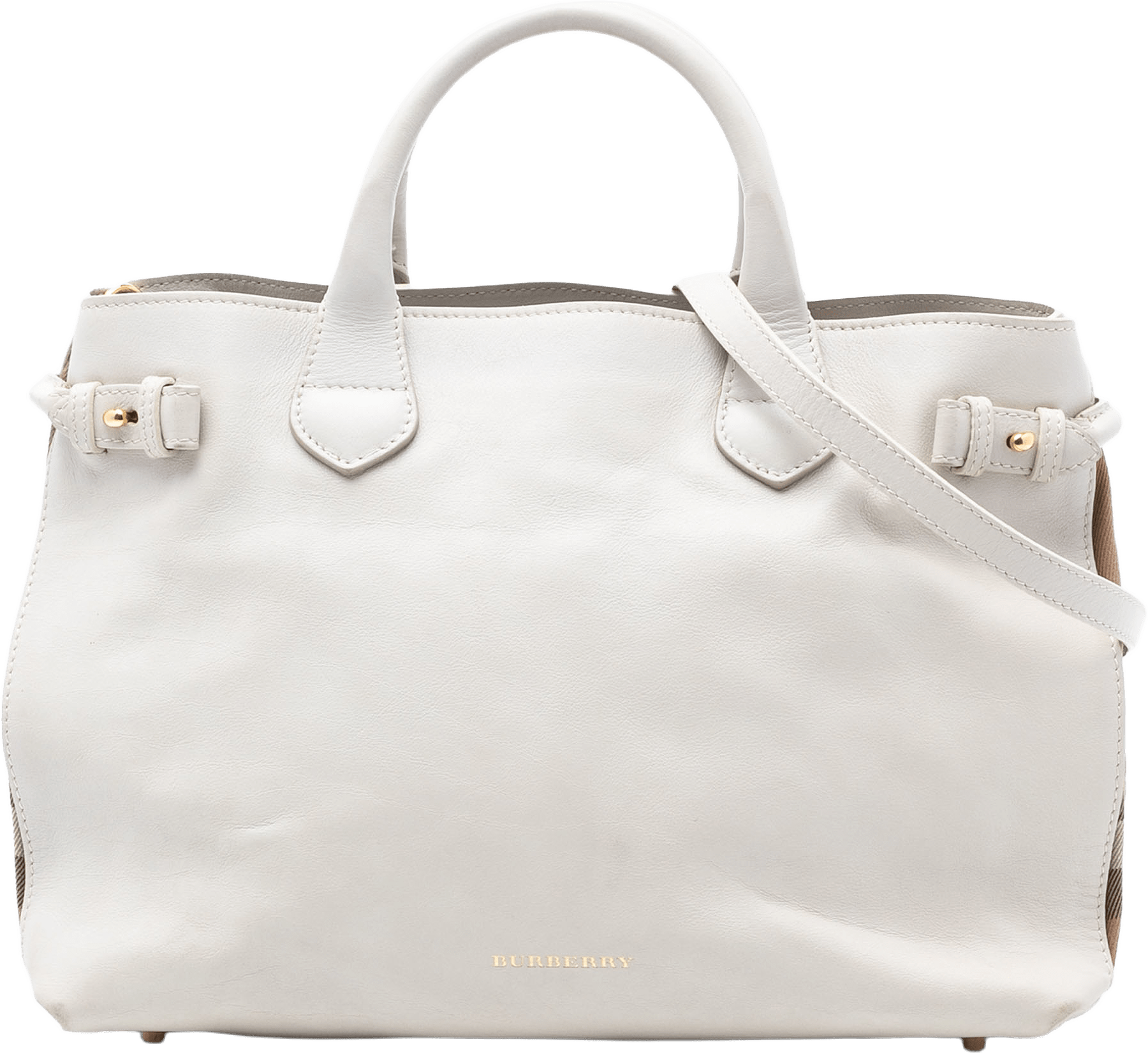 Burberry Medium Leather And House Check Banner Satchel, från Luxclusif, i färgen white.