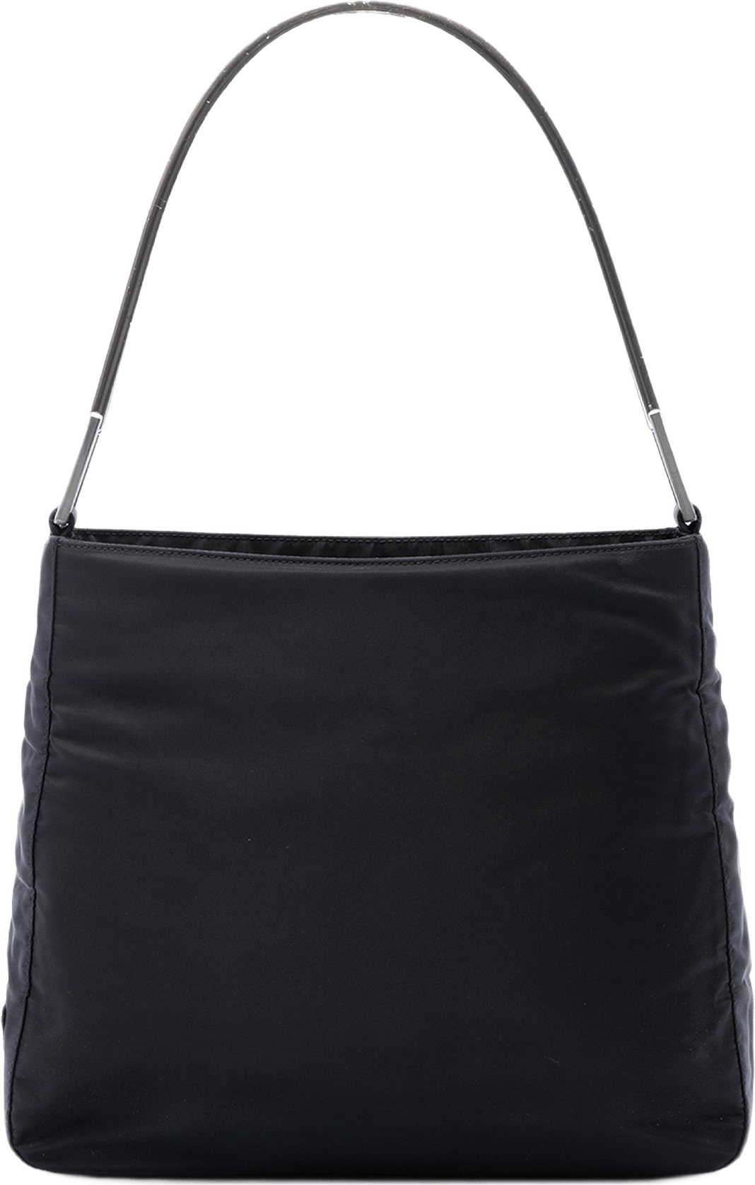 Prada Tessuto Metal Handle Bag, från Luxclusif, i färgen svart.