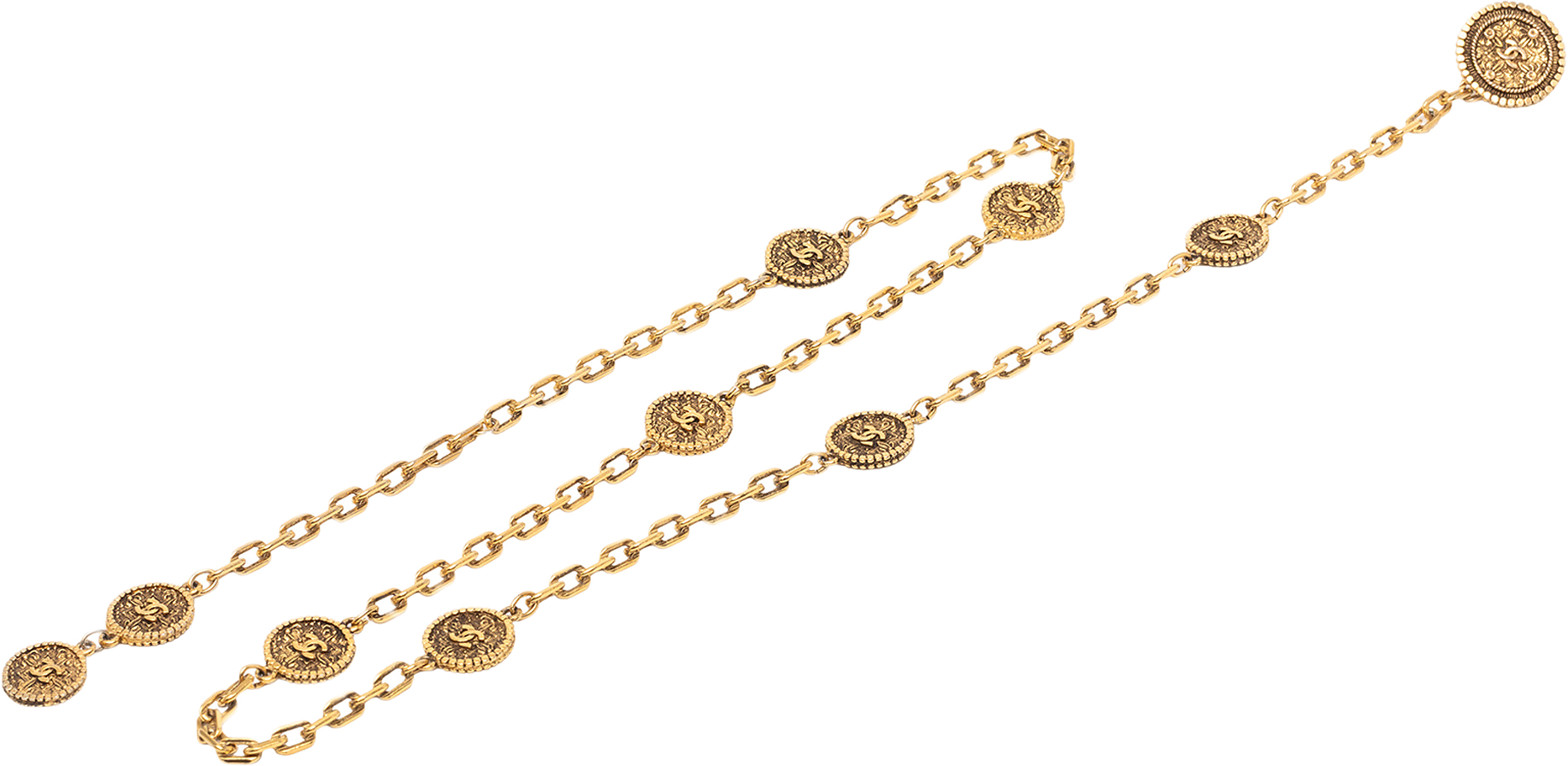 Chanel Gold Plated Cc Medallion Chain Belt, från Luxclusif, i färgen gold.