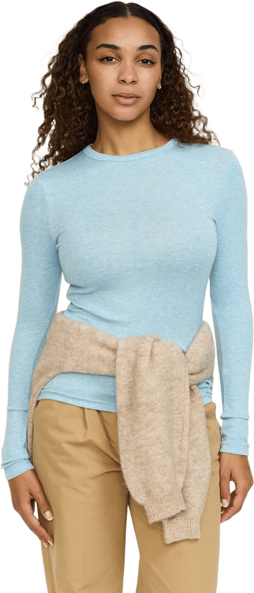 Srroman O-neck - Cashmere Blue Melange, från Soft Rebels, i färgen cashmere blue melange.