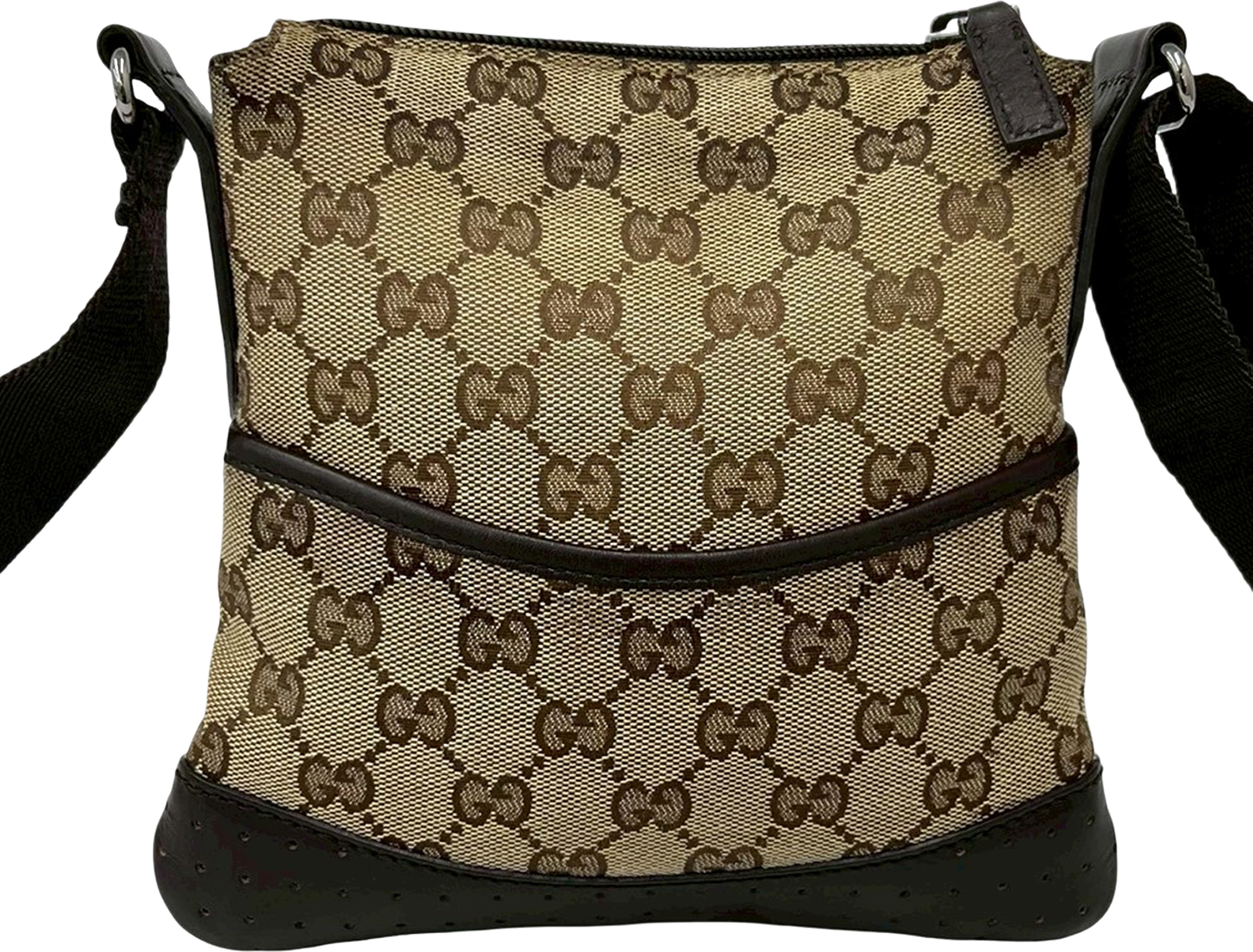 Gucci Small Gg Canvas Perforated Crossbody, från Luxclusif, i färgen beige.