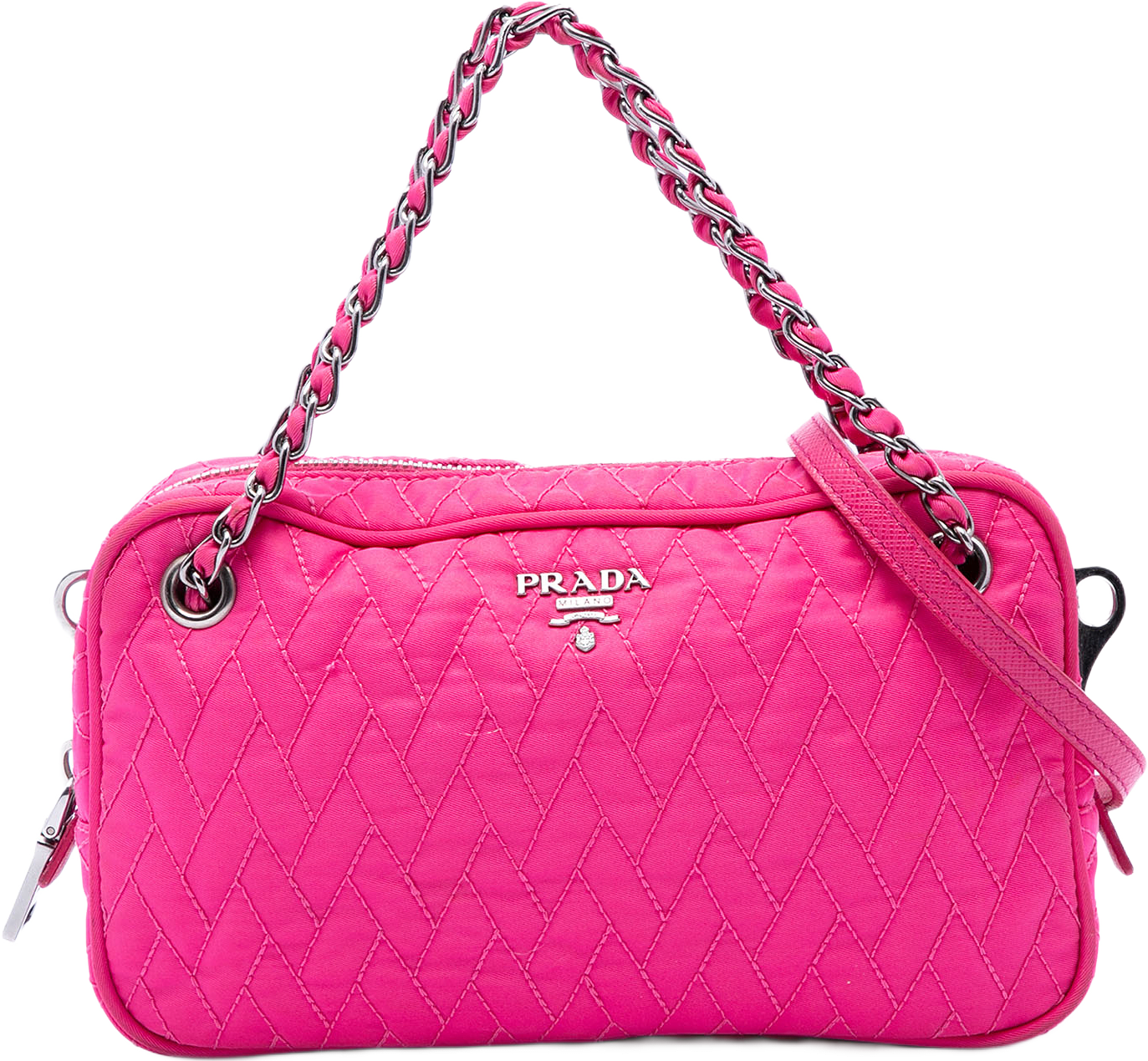 Prada Impuntu Tessuto Chain Satchel, från Luxclusif, i färgen rosa.