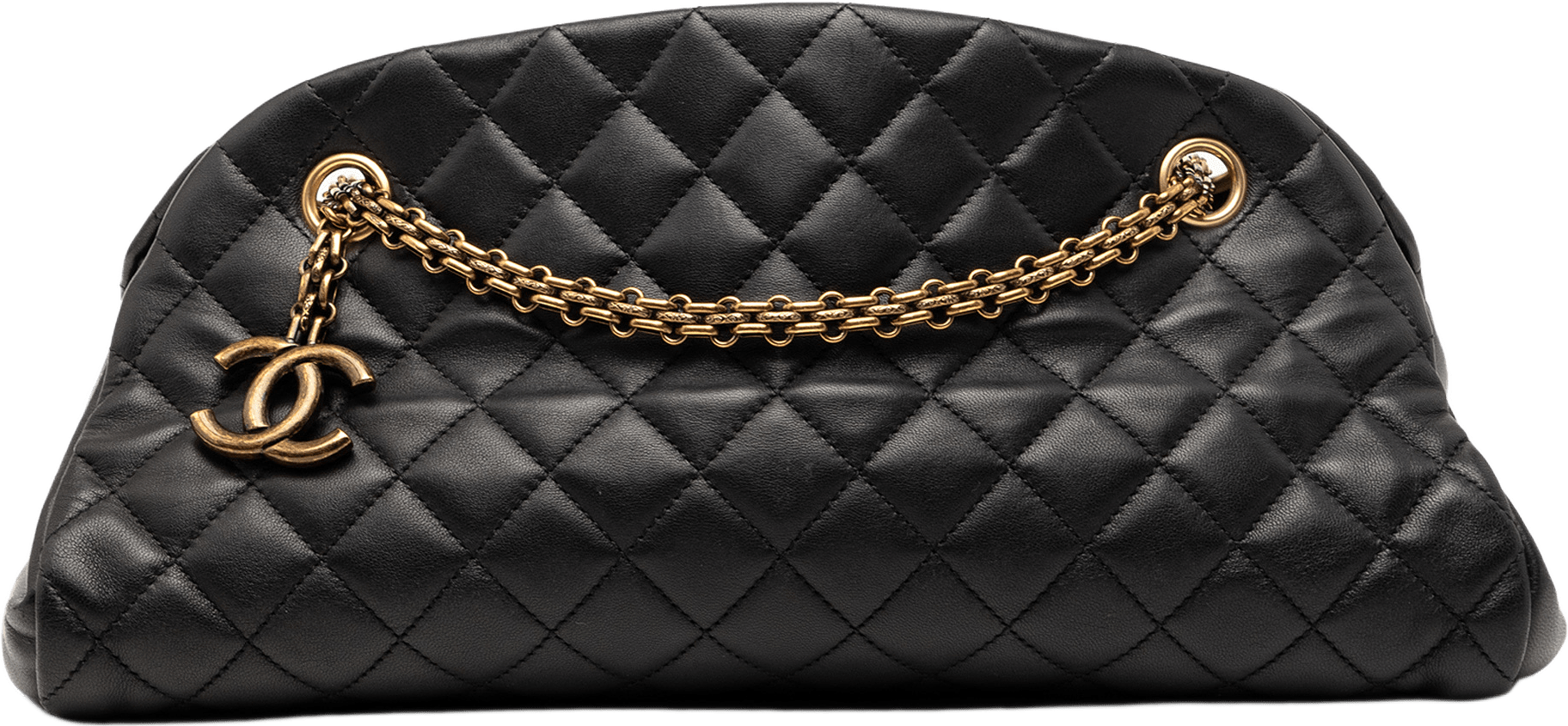 Chanel Medium Quilted Lambskin Just Mademoiselle Bowling Bag, från Luxclusif, i färgen black.