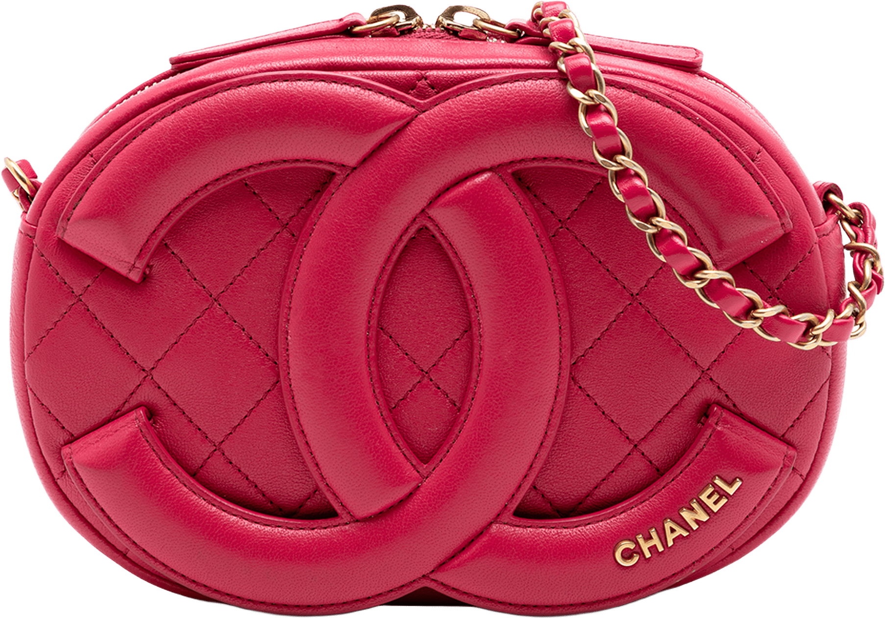 Chanel Lambskin Coco Midnight Camera Bag, från Luxclusif, i färgen dark pink.