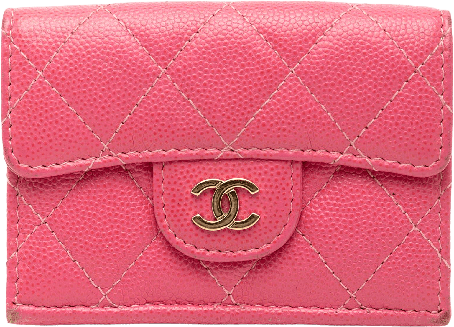 Chanel Cc Quilted Caviar Compact Flap Wallet, från Luxclusif, i färgen pink.