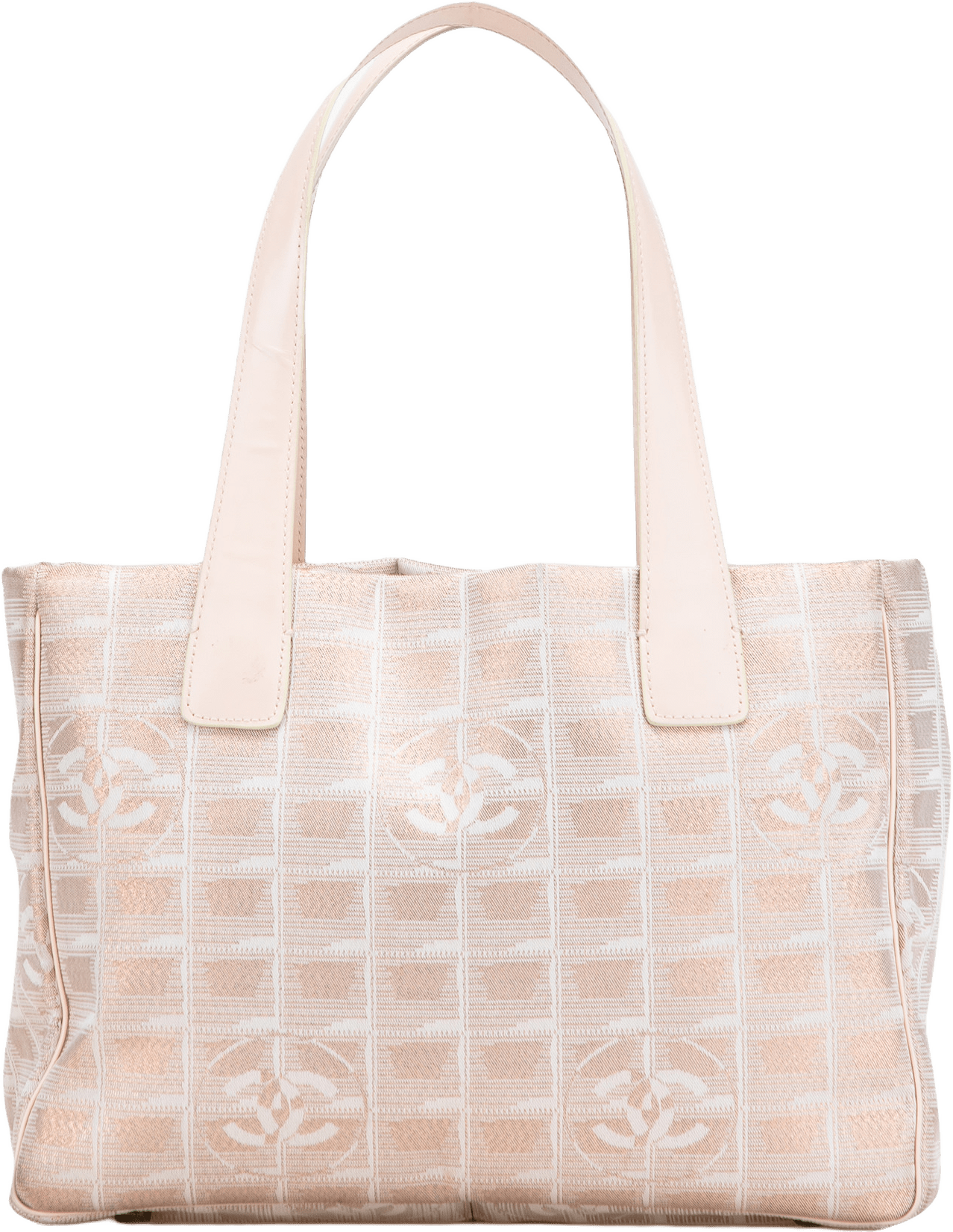 Chanel New Travel Line Nylon Tote, från Luxclusif, i färgen beige.
