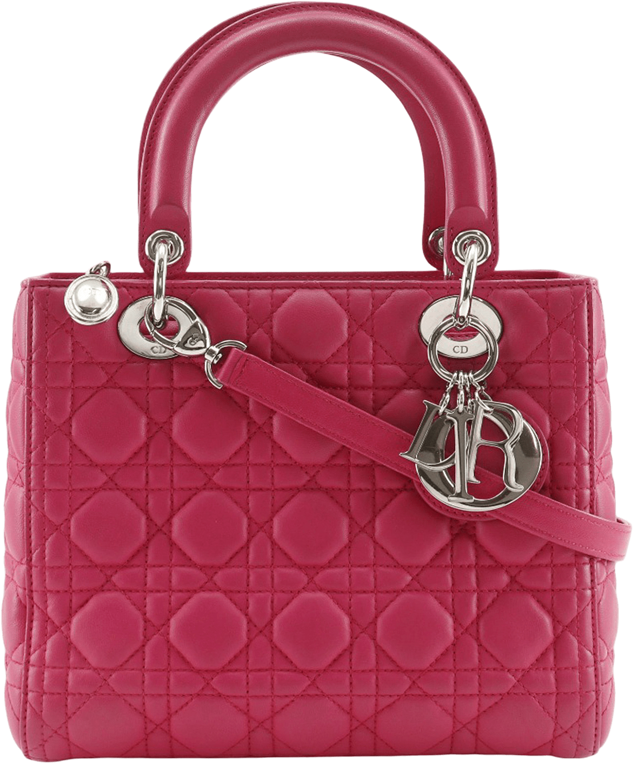 Dior Medium Lambskin Cannage Lady Dior, från Luxclusif, i färgen hot pink.