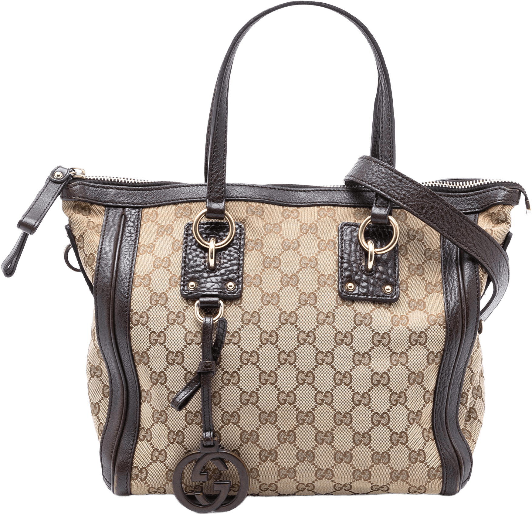Gucci Medium Gg Canvas Charm Satchel, från Luxclusif, i färgen beige.