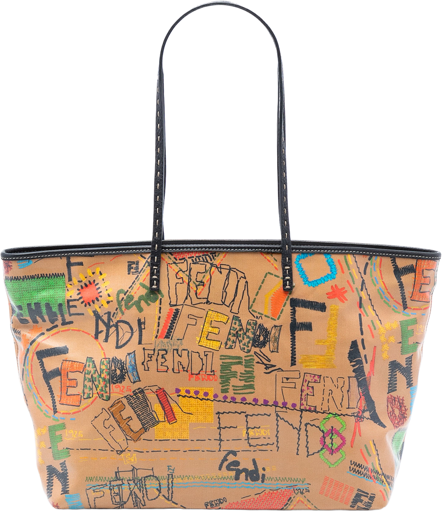 Fendi Medium Multicolore Coated Canvas Graffiti Roll Tote, från Luxclusif, i färgen brown.