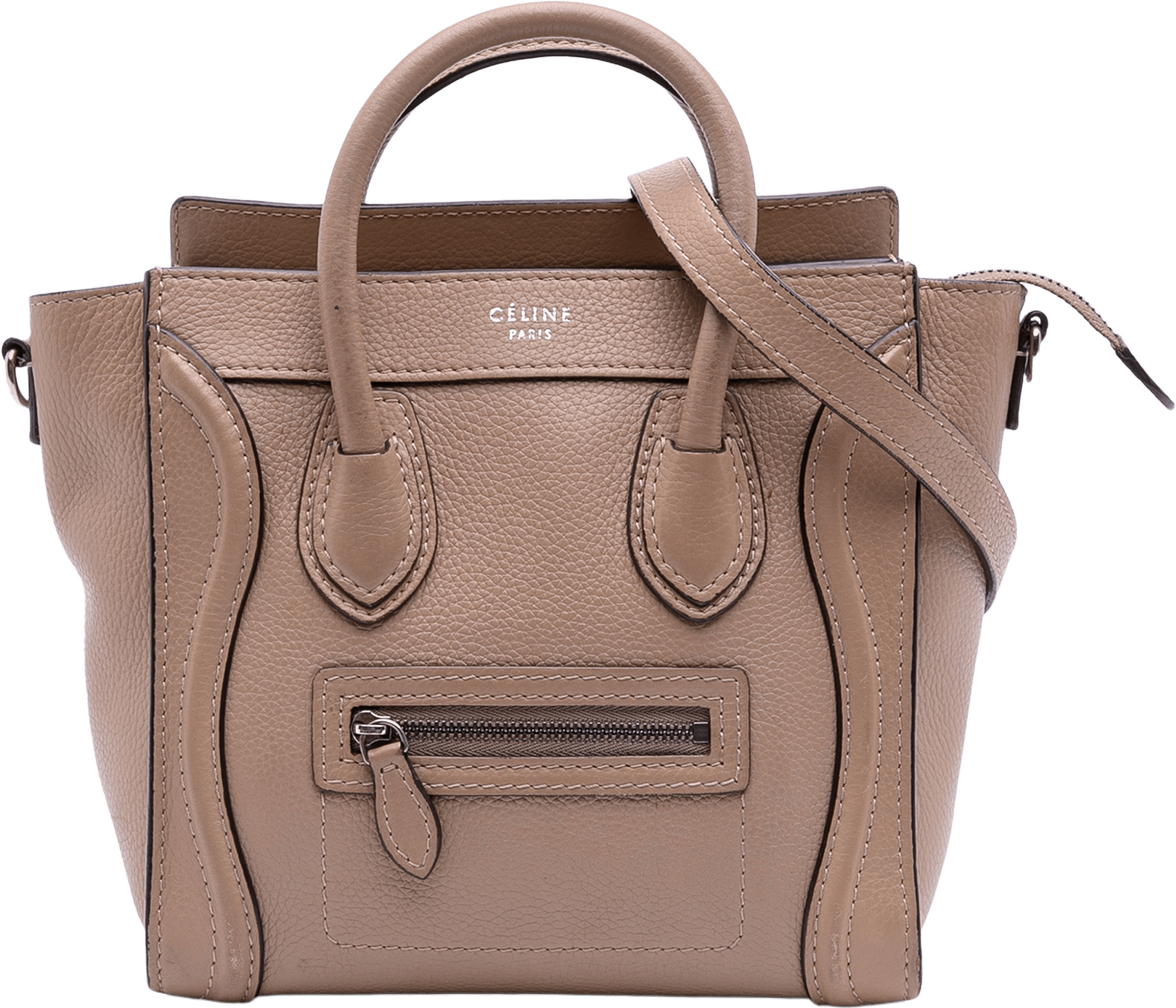 Celine Nano Leather Luggage Tote, från Luxclusif, i färgen brown.