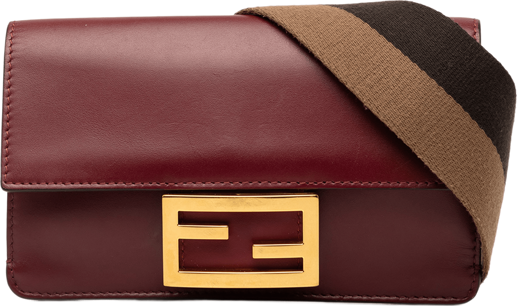 Fendi Mini Leather Flat Baguette Crossbody, från Luxclusif, i färgen dark red.