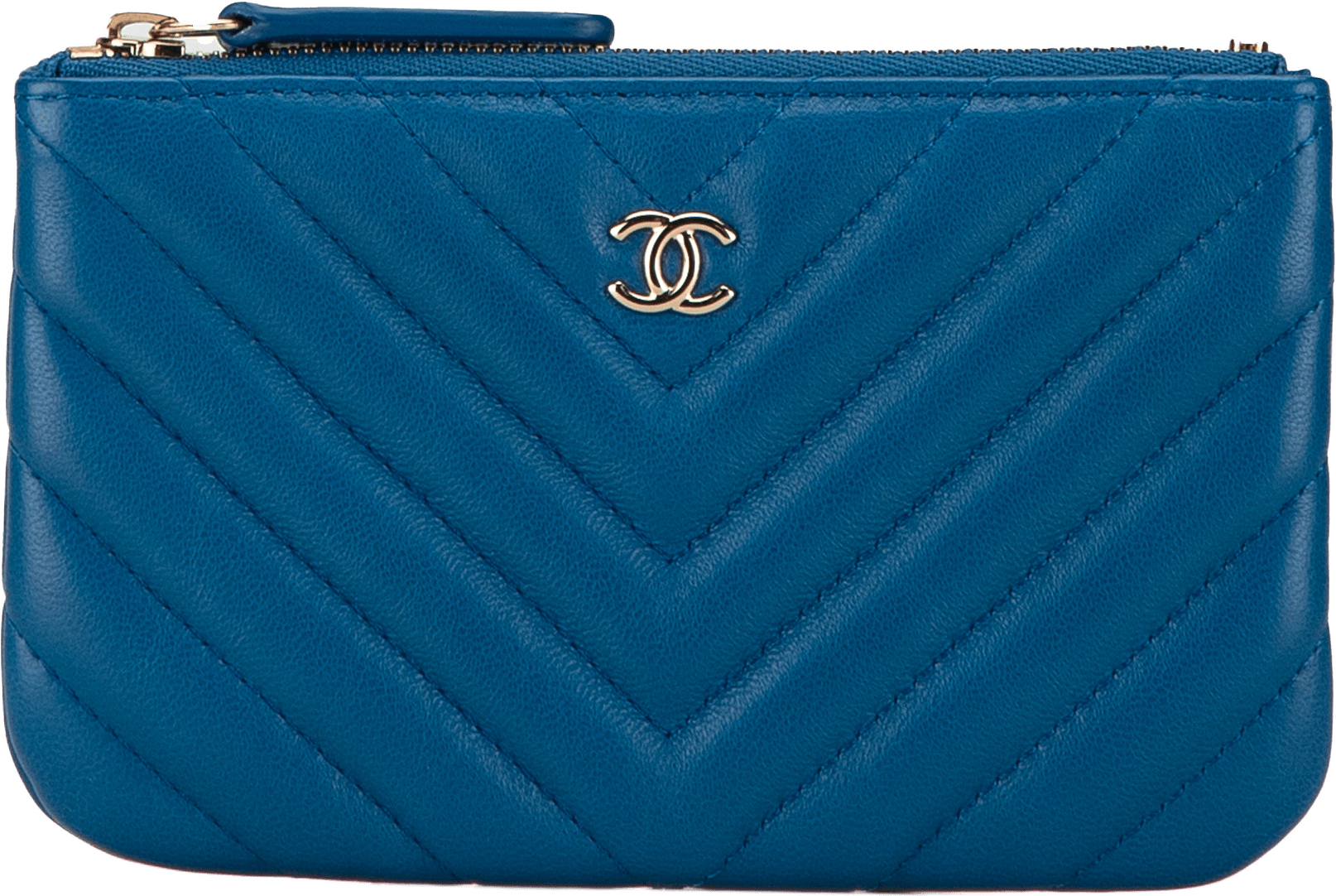 Chanel Chevron Lambskin O Case Pouch, från Luxclusif, i färgen blue.